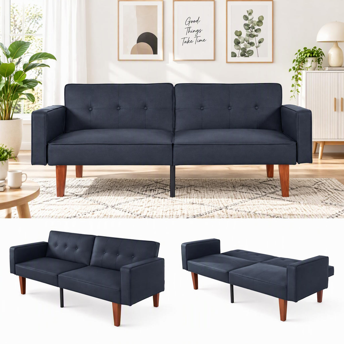 Topcomfy Convertible Futon Sofa Bed, Tufted Upholstered Loveseat Couch
