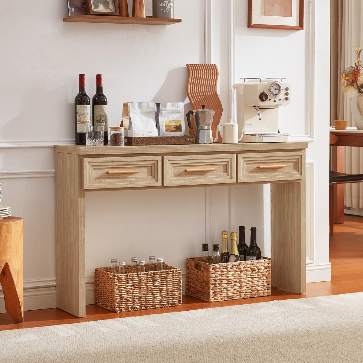 RWYHG 47" Entryway Table with 3 Drawers, Modern Wood Console Table, Natural