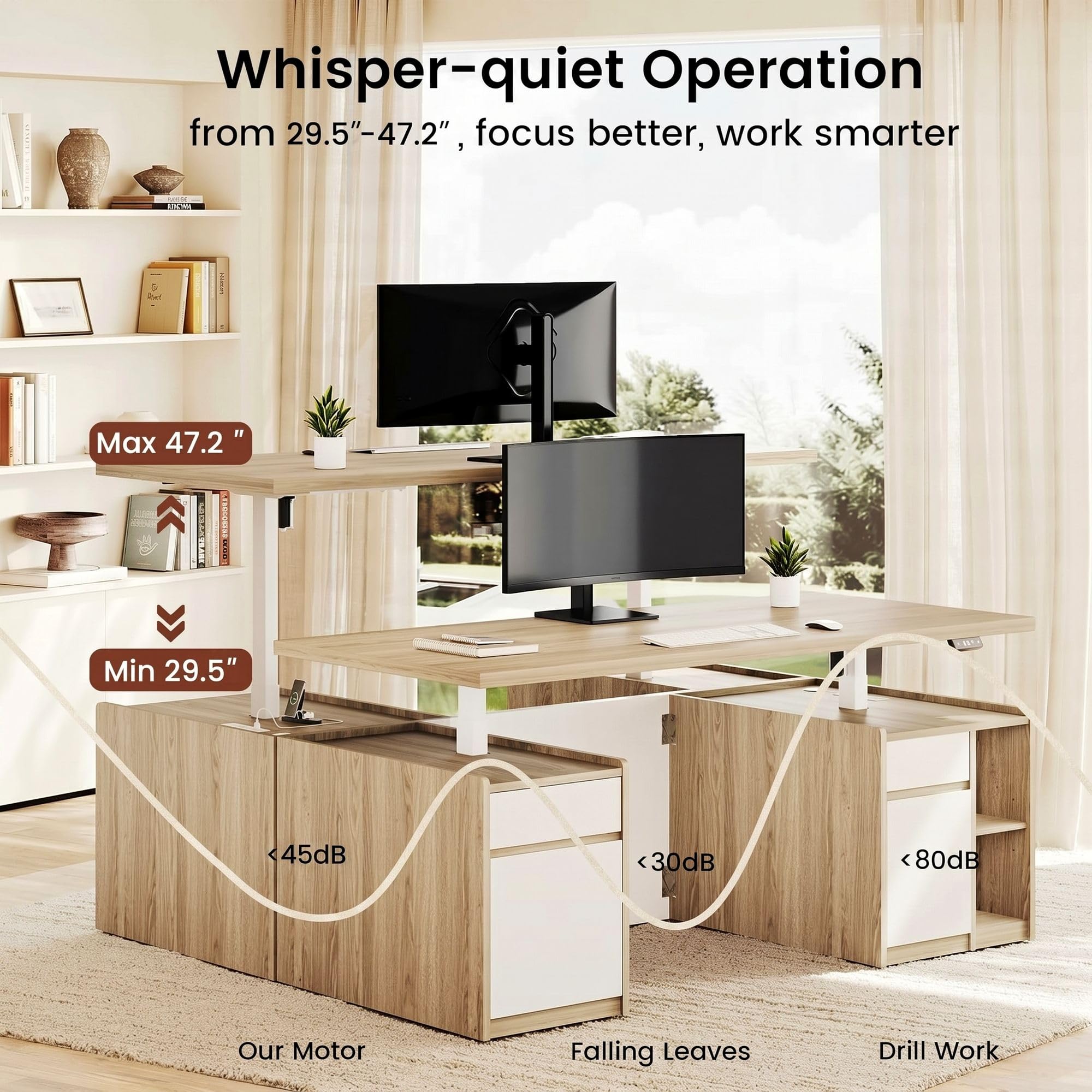 Electric Standing Desk & Tall Bookcase Home Office Set