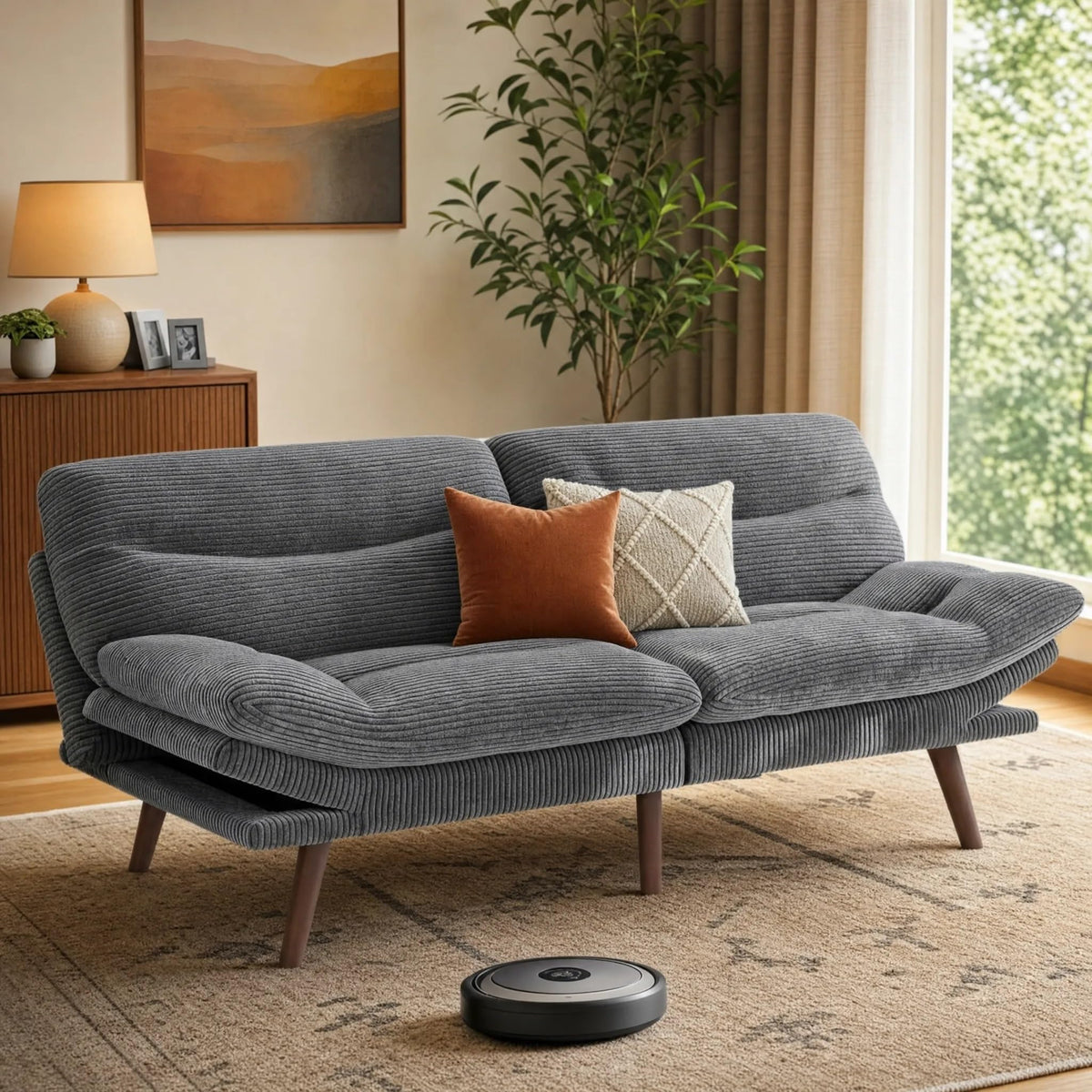 Pipishell 66 inch Convertible Futon Sofa Bed, Corduroy, Grey
