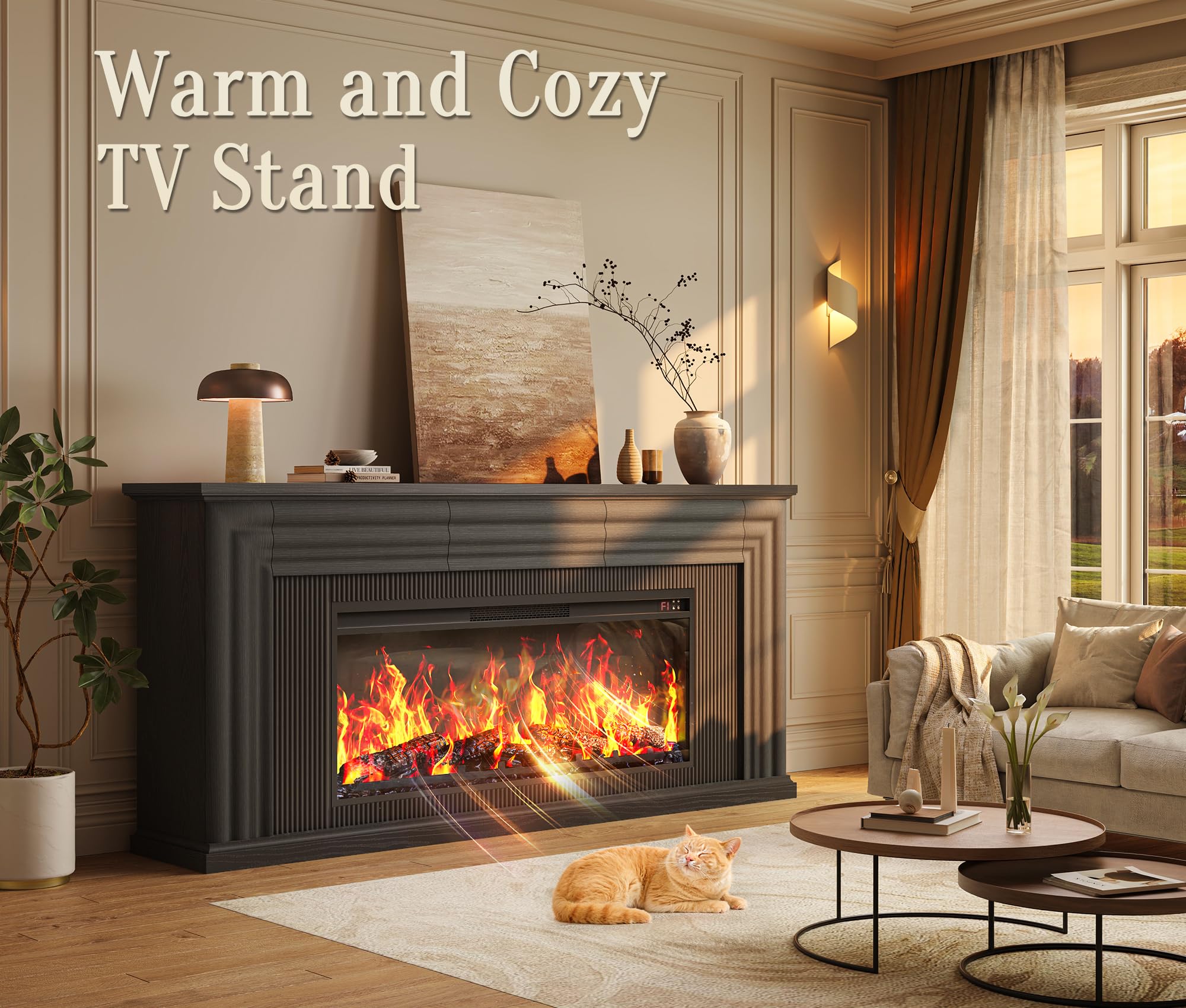 70" Fireplace TV Stand with 42" Electric Fireplace & 3 Drawers