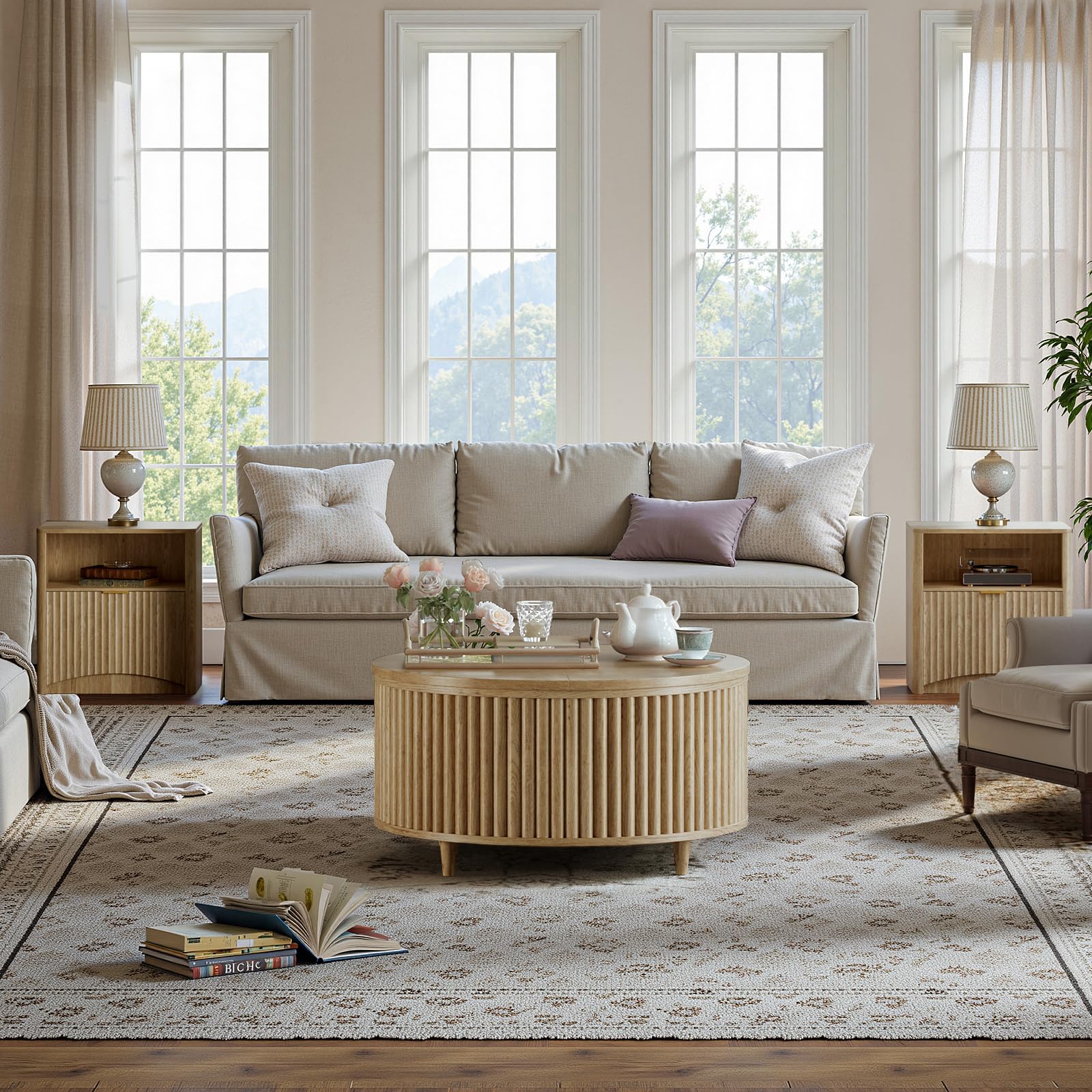 31.5" Round Lift-Top Coffee Table with Storage