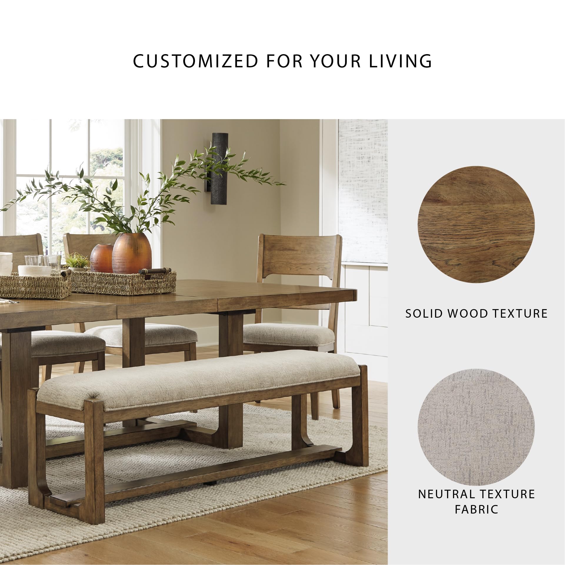 Farmhouse Upholstered Dining Bench with Foam Cushion & Hardwood Frame