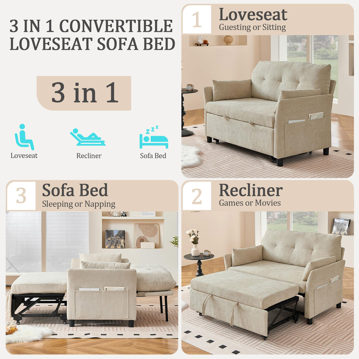 Corduroy Convertible Loveseat Sofa Bed