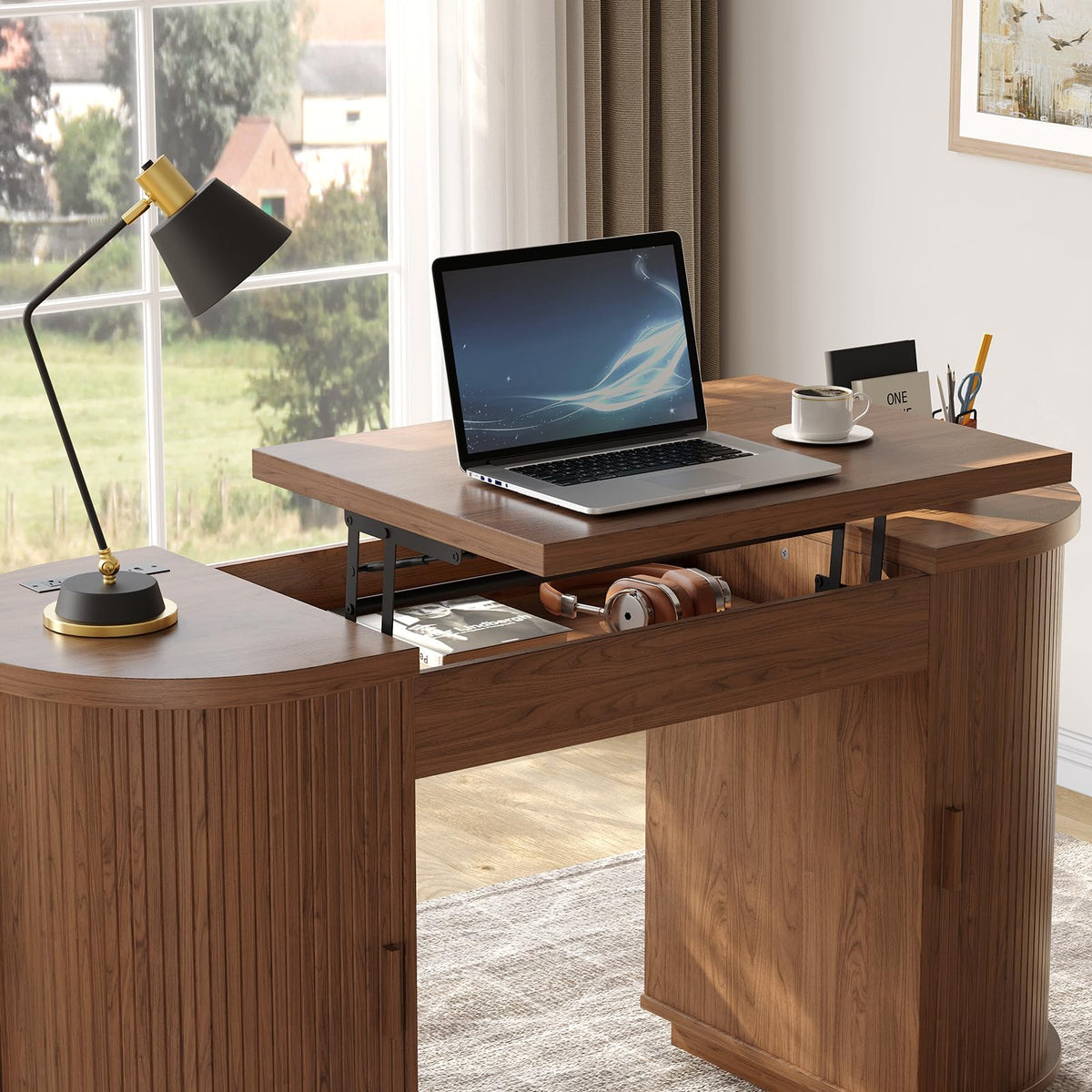 Lift-Top Desk with Charging Outlets