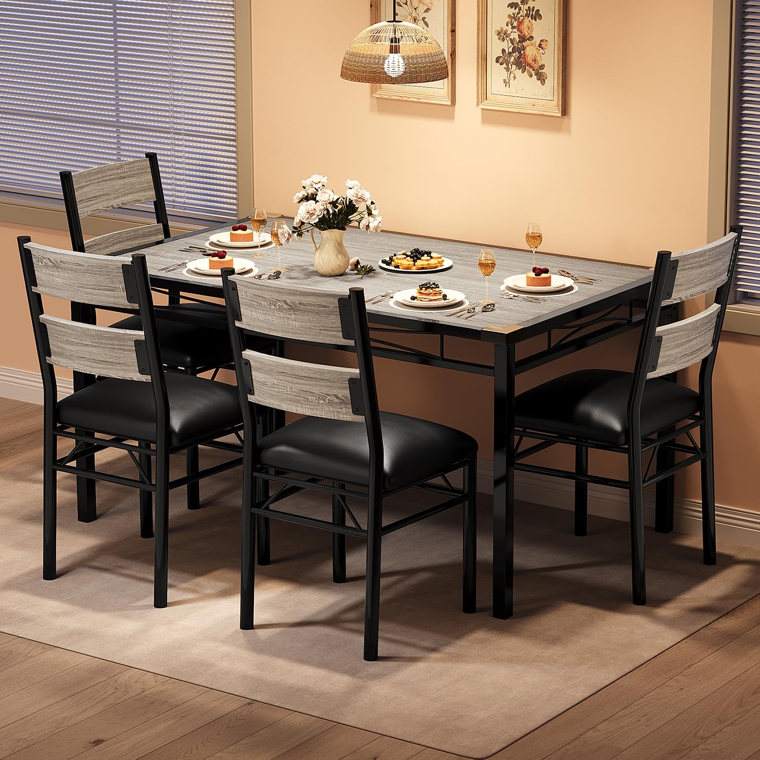 5-Piece Industrial Dining Table Set for 4