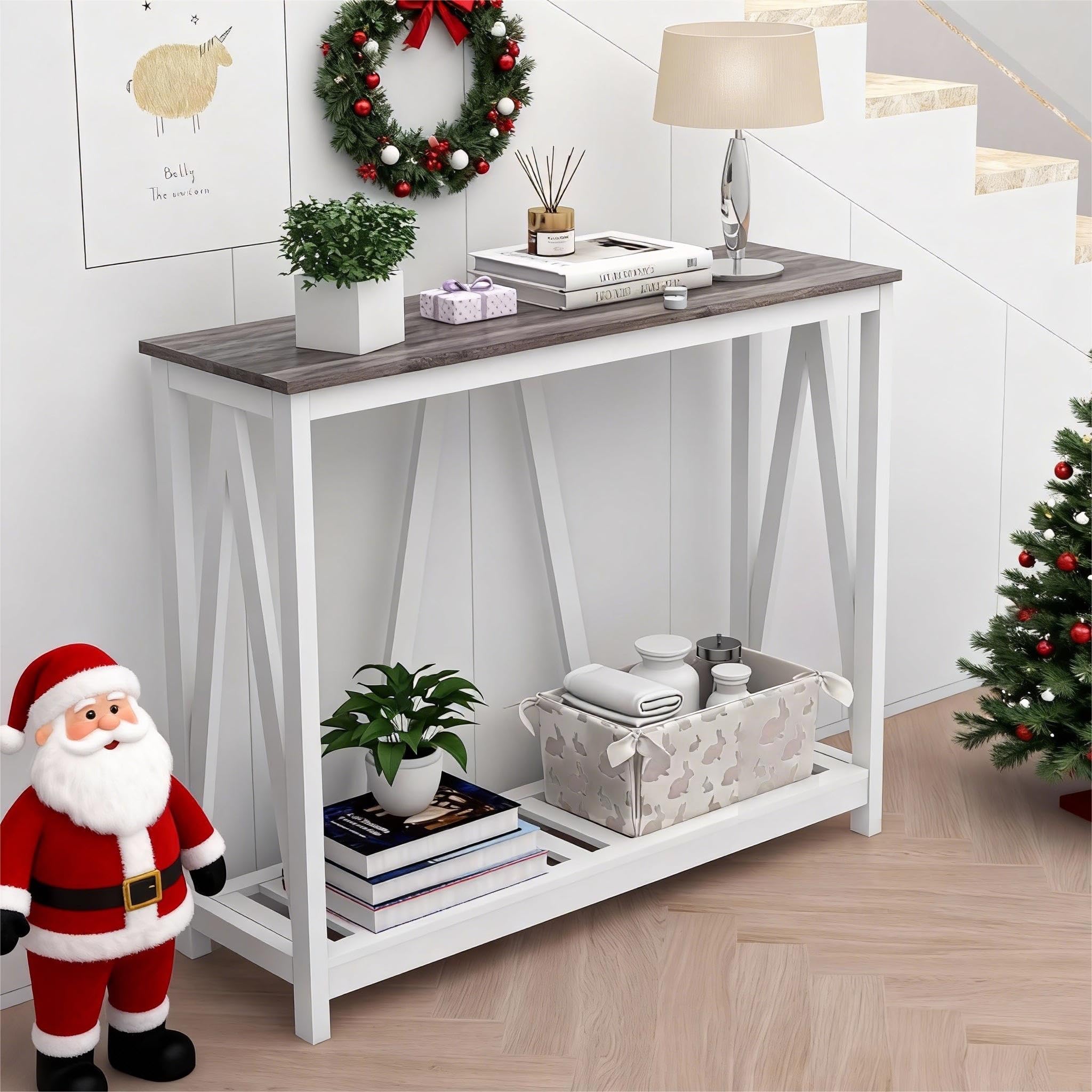 UYIHOME Farmhouse Console Table for Entryway, 39.3 Inch Sofa Table with Storage Shelf, Hallway Table, Narrow Behind Couch Table for Foyer, Living Room，Oak Grey