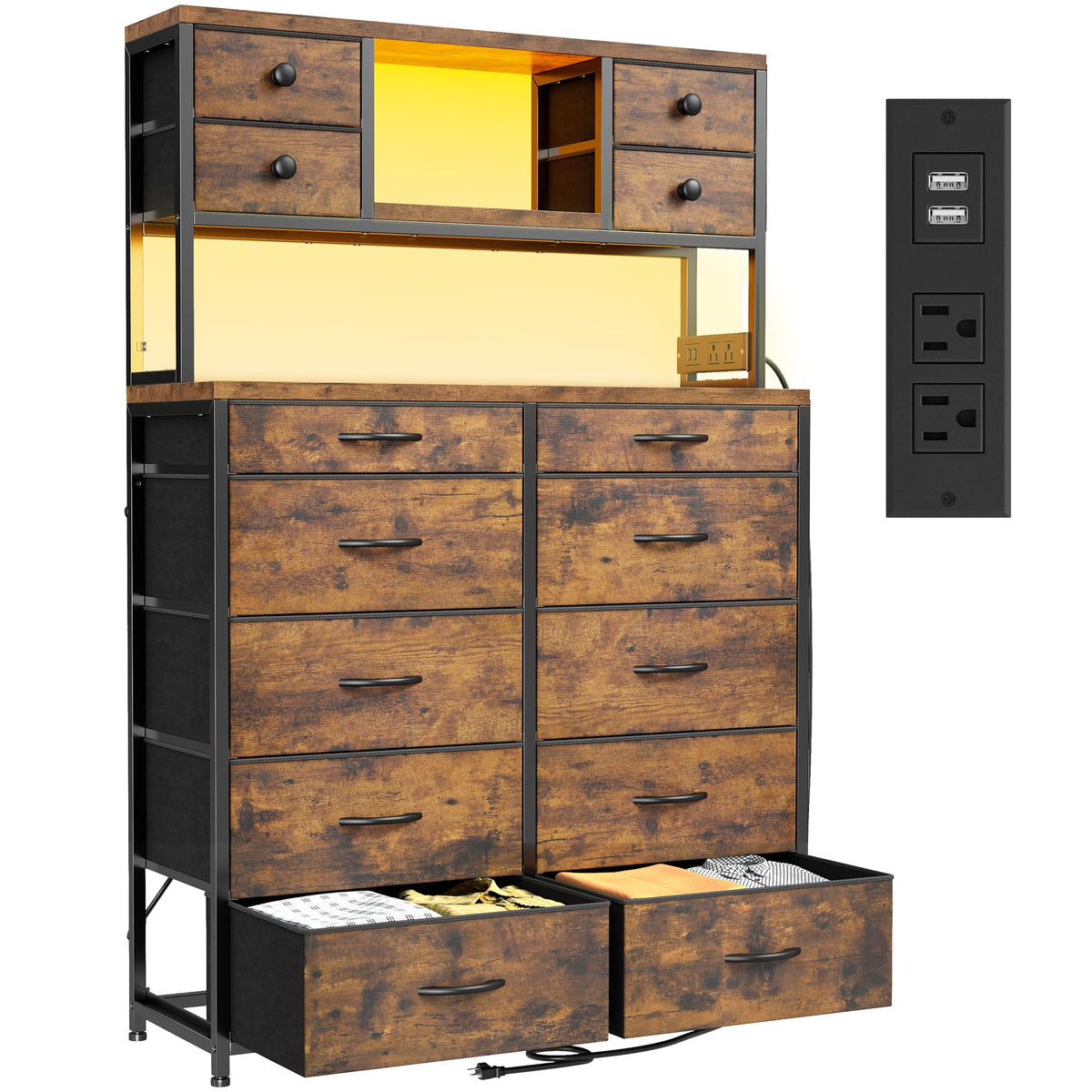 14-Drawer Fabric Dresser with LED Lights