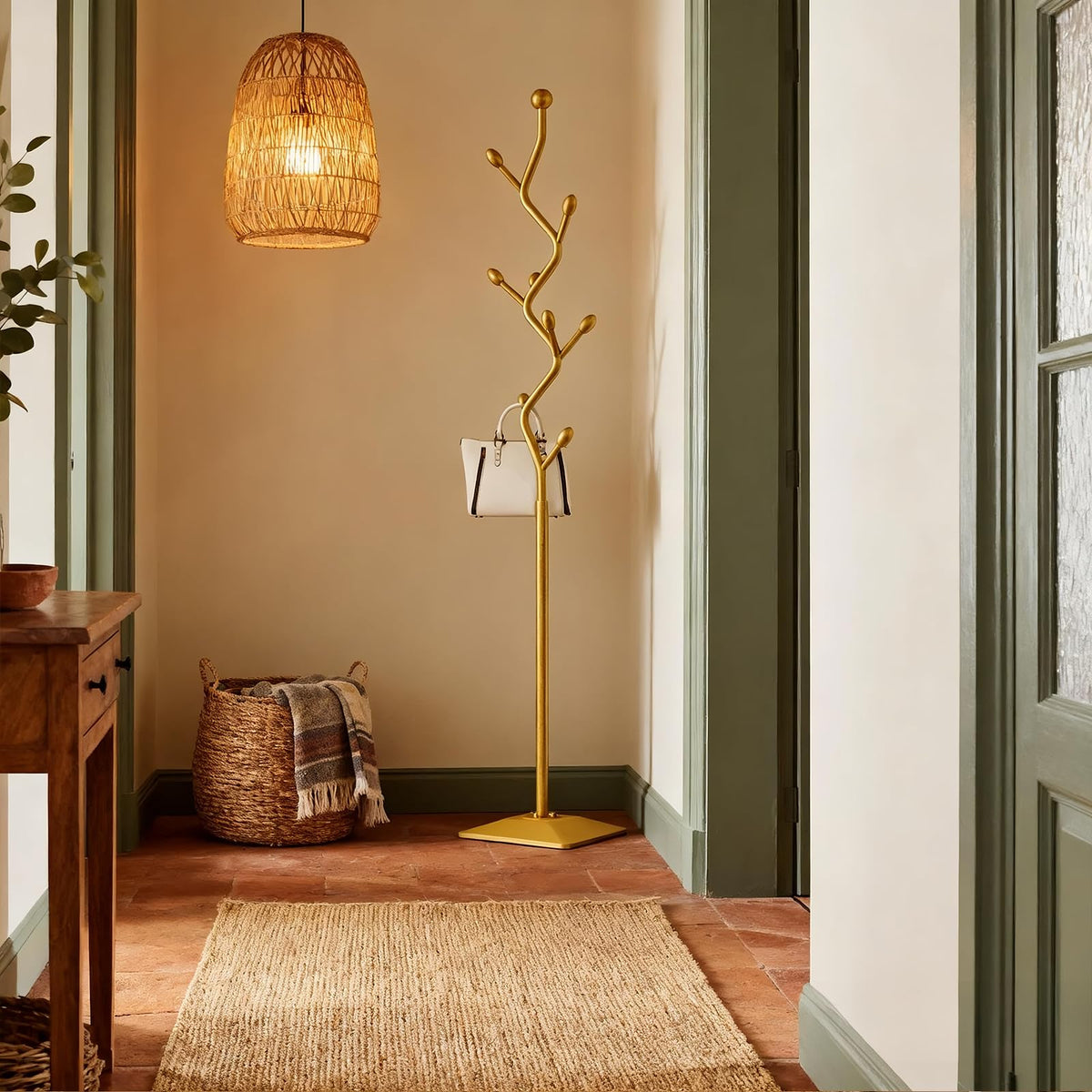 HAZHEYE Gold Coat Rack,Coat Tree Freestanding,Creative Design Tree Branch-look, Standing Coat Rack Coat Hanger Stand with Stury cast iron Base for Entryway, Hallway, Bedroom