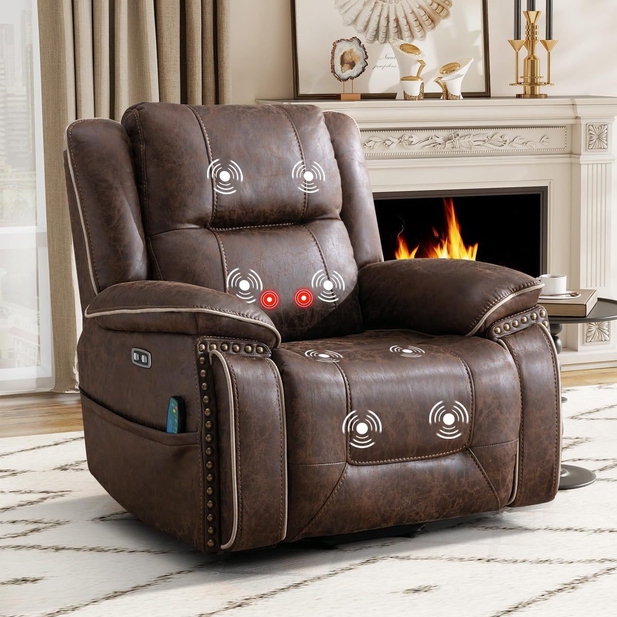 Bonzy Home Power Lift Recliner Chair for Elderly with Massage and Heat, Dual Motor Faux Leather Recliner Chair with Spacious Seat, 2 Cup Holders, Adjustable Headrest, Remote (Dark Brown)