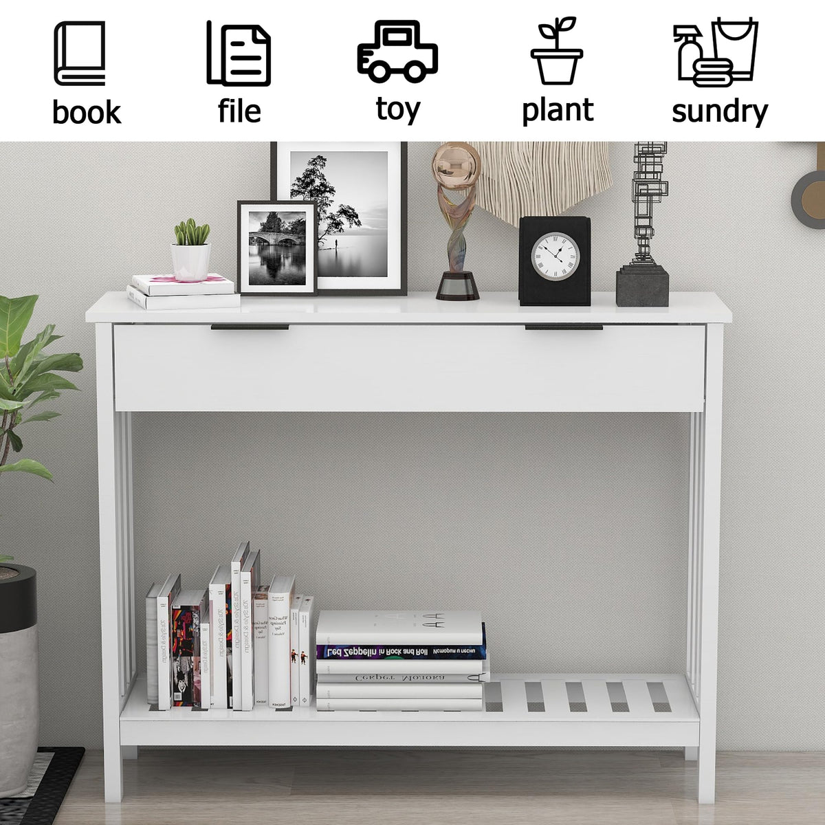White Console Table with Drawer