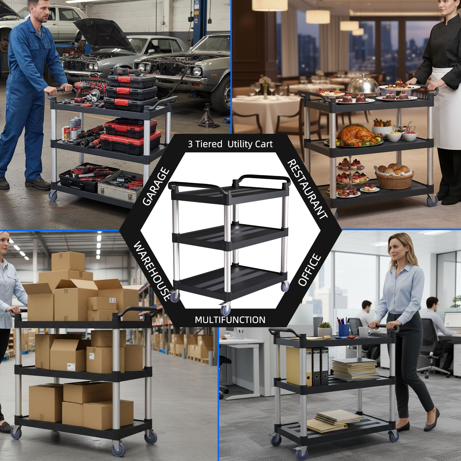 3-Tier Rolling Utility Cart with Locking Wheels