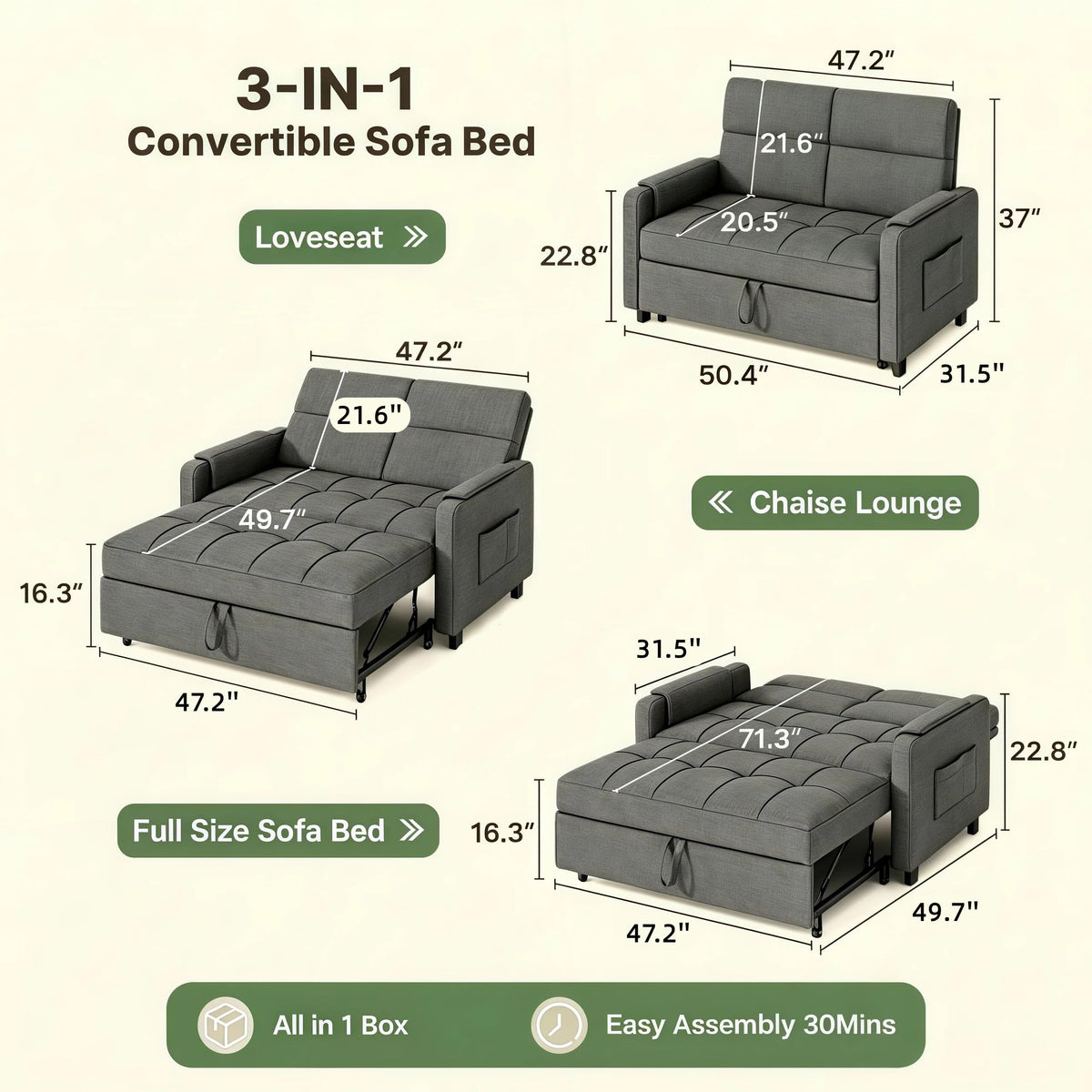 Convertible Loveseat Sofa Bed