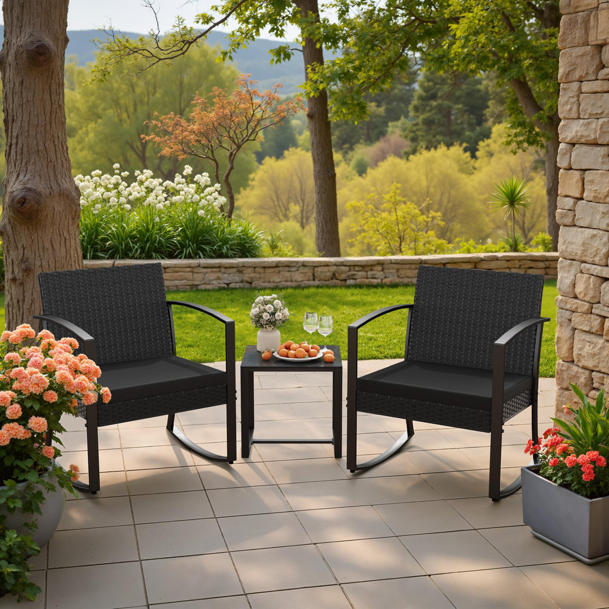 3-Piece Patio Rocking Chair Set