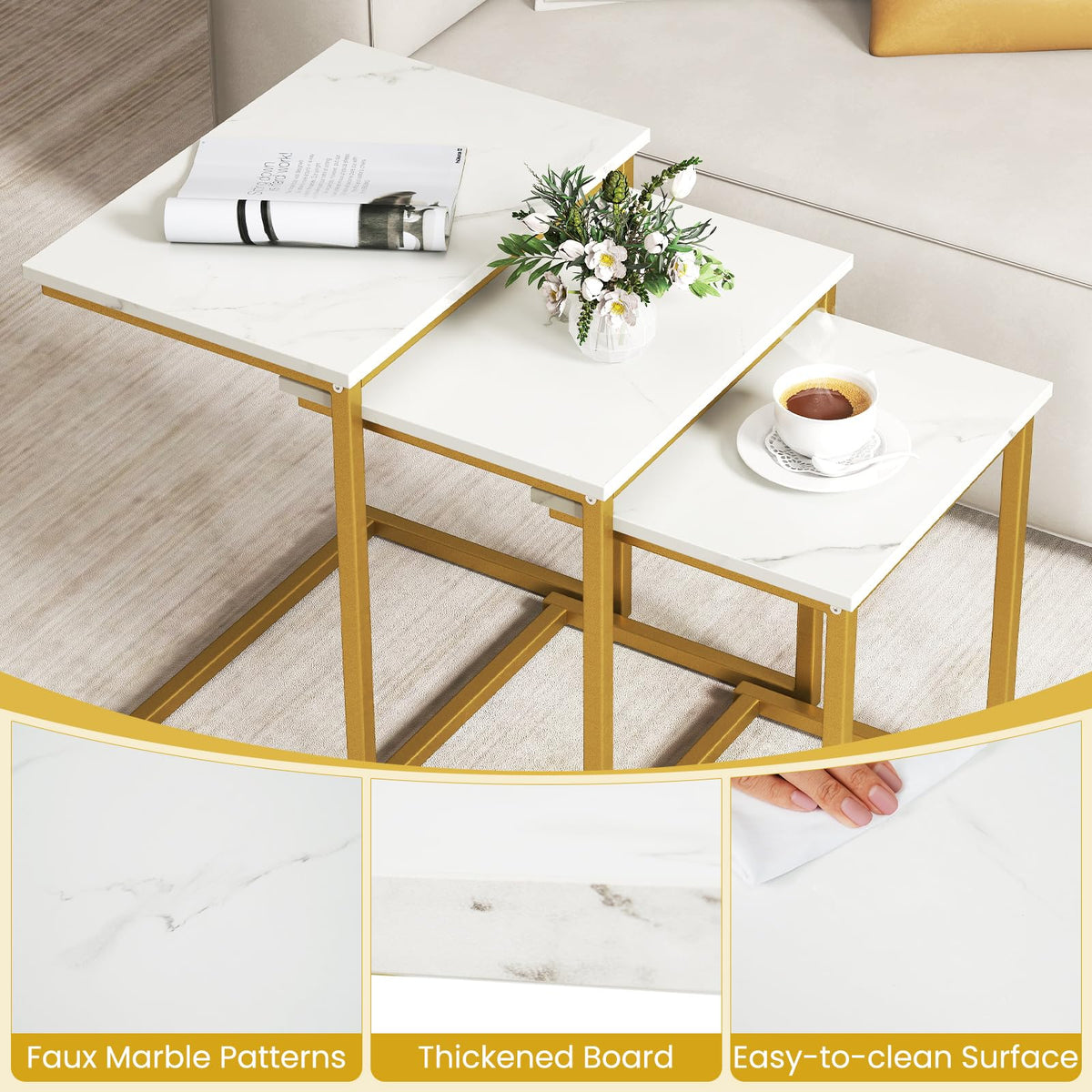 Faux Marble Nesting Tables, Set of 3