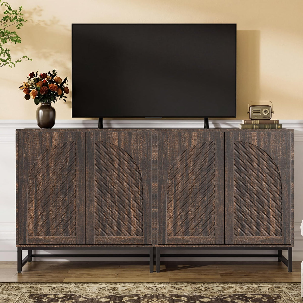 HOLCEPZN Modern Arched Sideboard Buffet Cabinet with Storage, Walnut