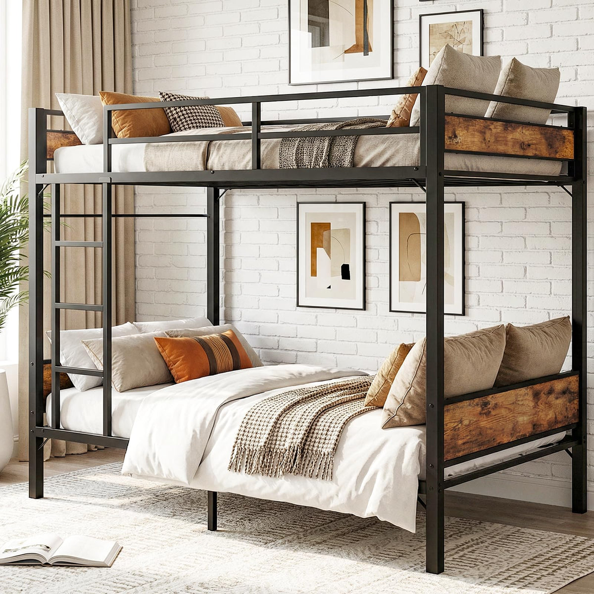 STHYTON Bunk Bed Twin Over Twin with High Guardrail, Metal Bunk Bed