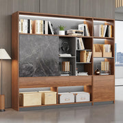 Nuipesn 94" Walnut File Cabinet with Sliding Door & LED, Large Wood Bookcase with Drawers, Modern Office Storage Cabinet & Shelving Unit for Executive Office, Home Office or Study