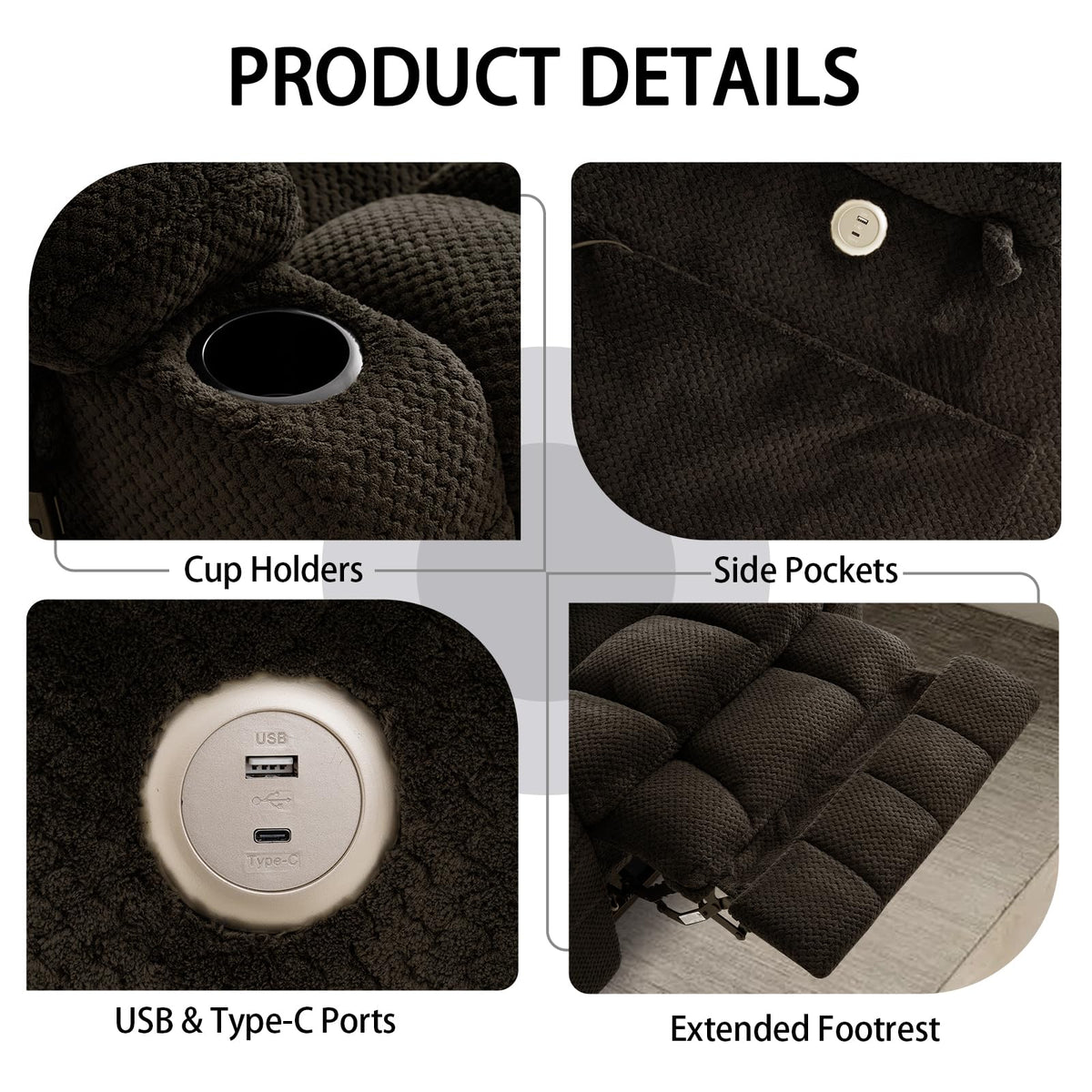Infinite Position Power Lift Recliner Chair for Elderly & Adults, Brown