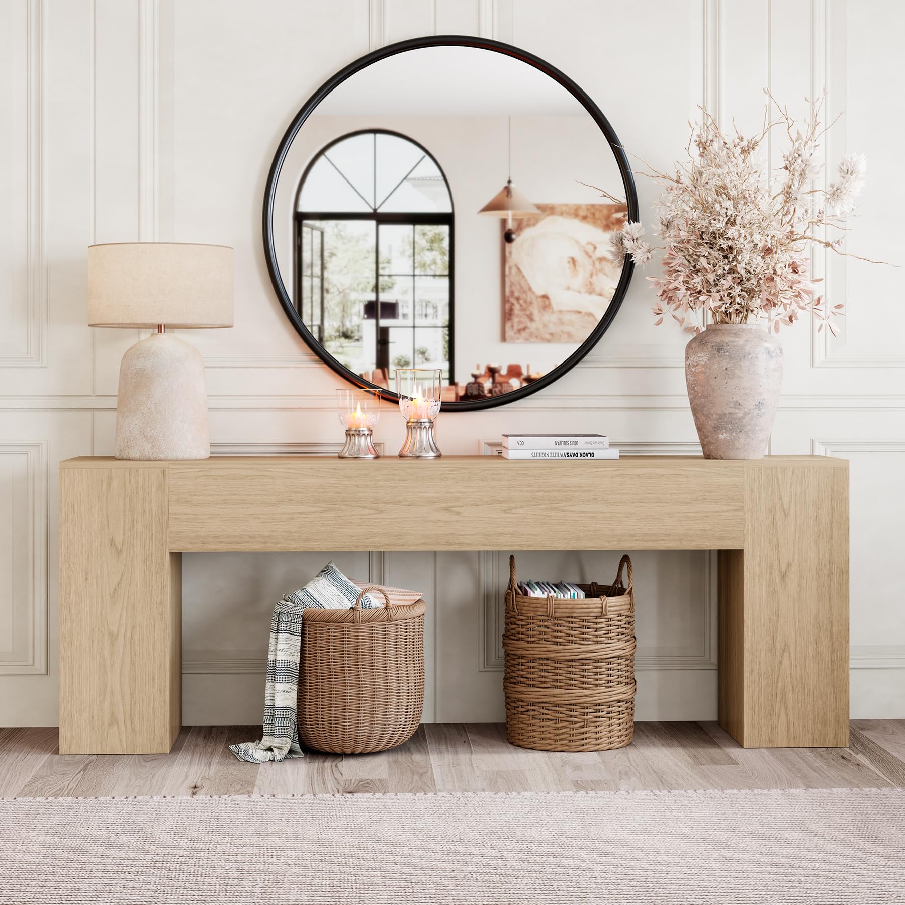 Epecoya 86-Inch Console Table for Living Room, Farmhouse Extra Long Entryway Table, Wood Sofa Table Behind Couch for Hallway, Entry Way, Entrance, Light Oak Brown