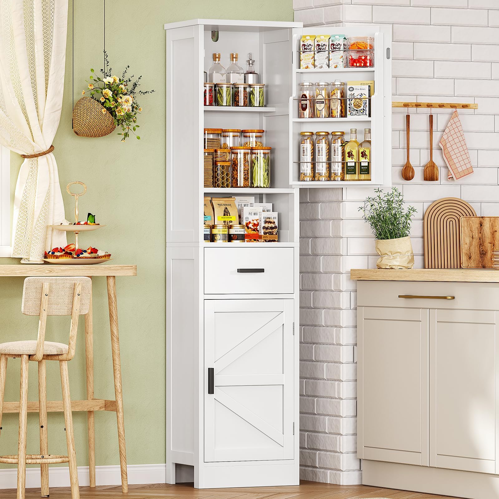 TEENFON 67" H Tall Storage Cabinet with 2 Doors, Bathroom Storage Cabinet, Kitchen Pantry Cabinets for Living Room, Dining Room, Bathroom, White