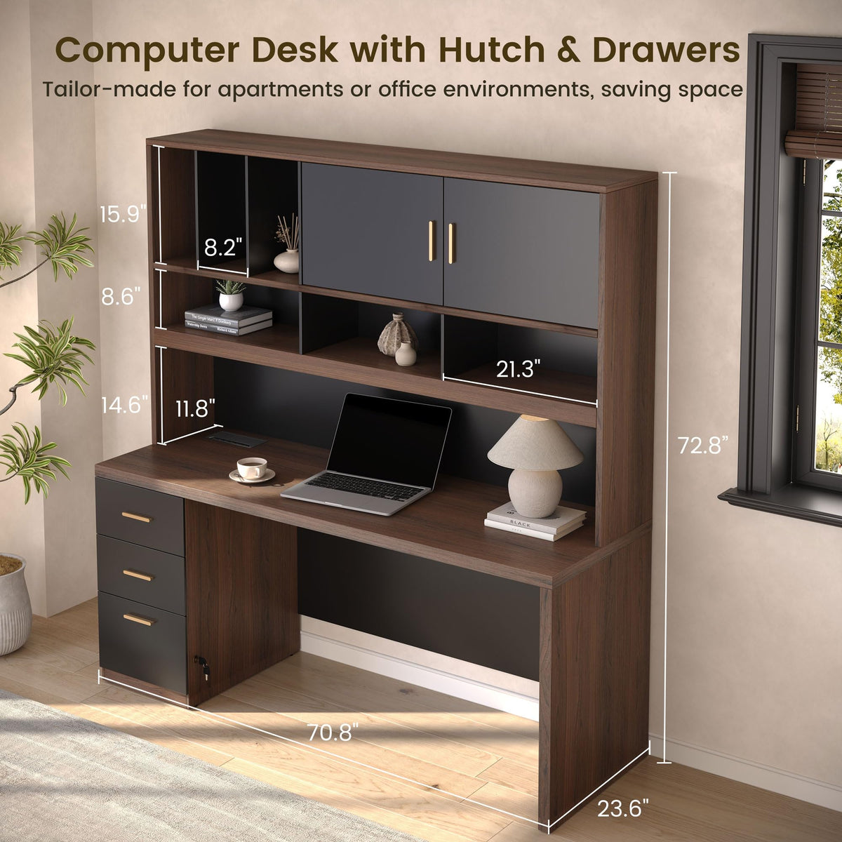 ModernMate 72.8'' Executive Office Desk Furniture Set with Hutch