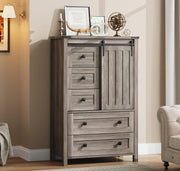 GarveeHome 48" Tall 5 Drawer Dressers with Sliding Barn Door, Grey