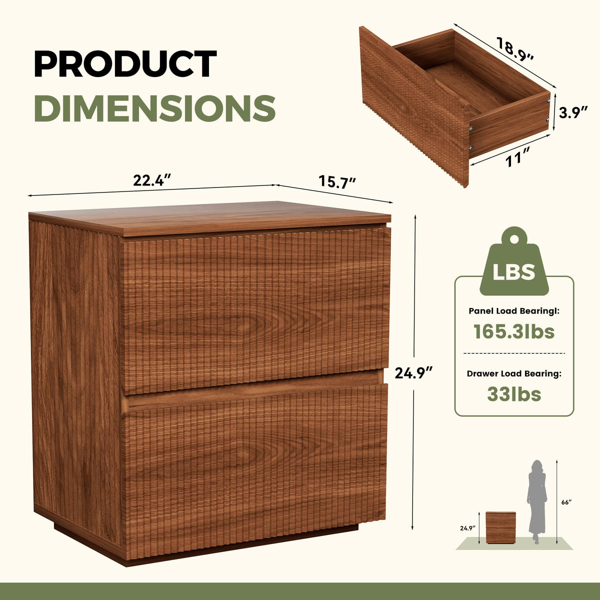 Fluted 2-Drawer Nightstands Set of 2