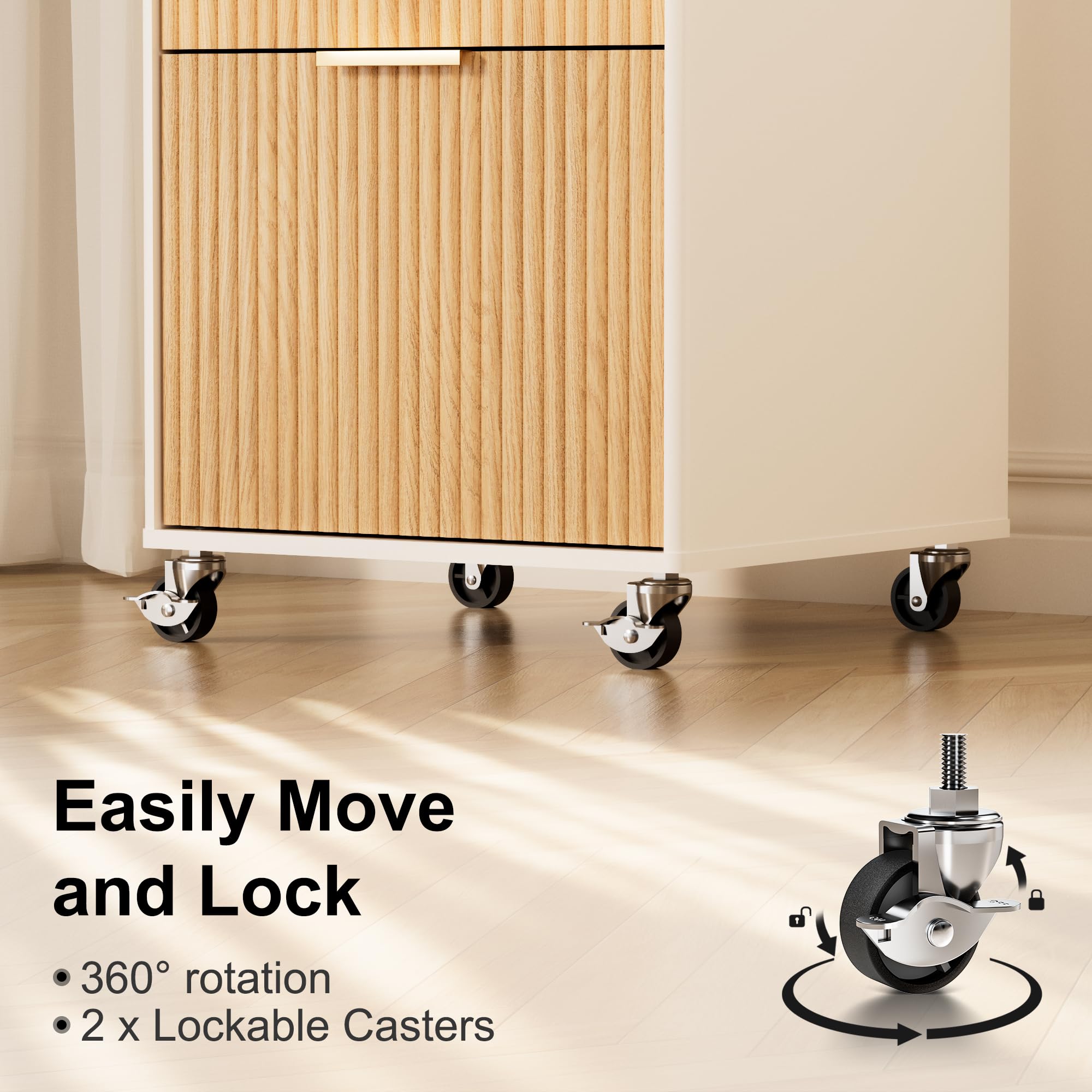 3-Drawer Locking Mobile File Cabinet with Wheels