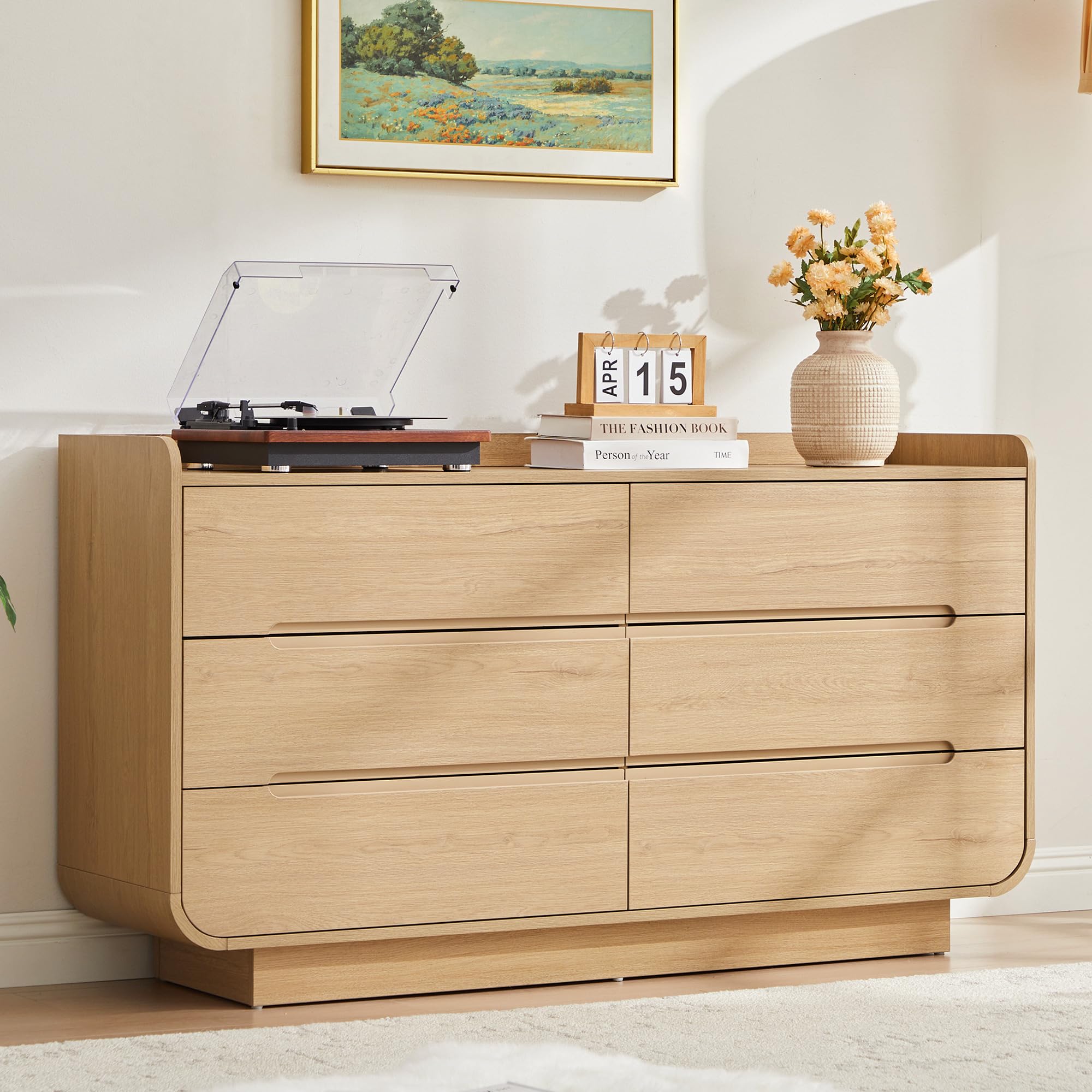 6-Drawer Curved Dresser with Hidden Handles