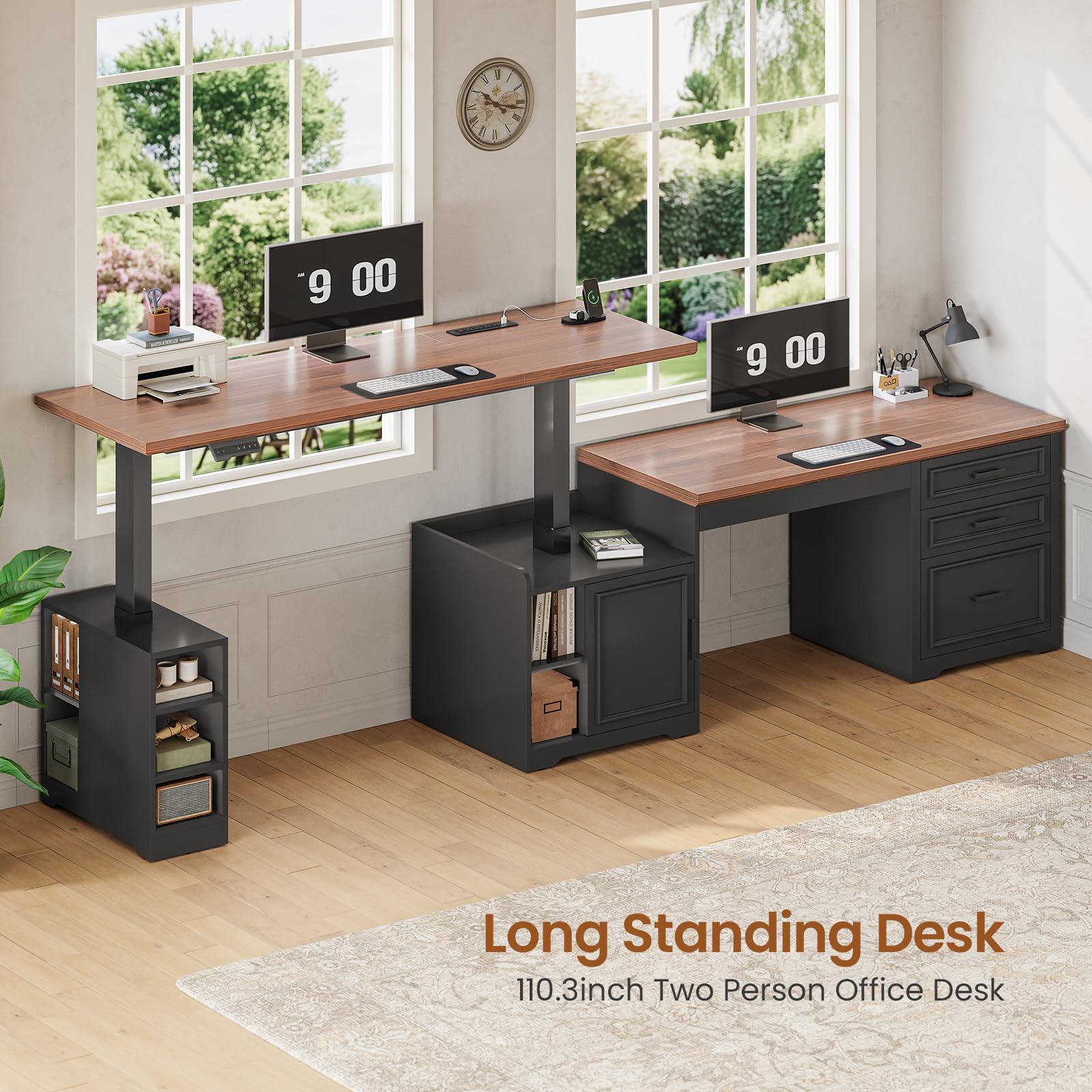 L-Shaped Electric Standing Desk with Drawers & Shelves