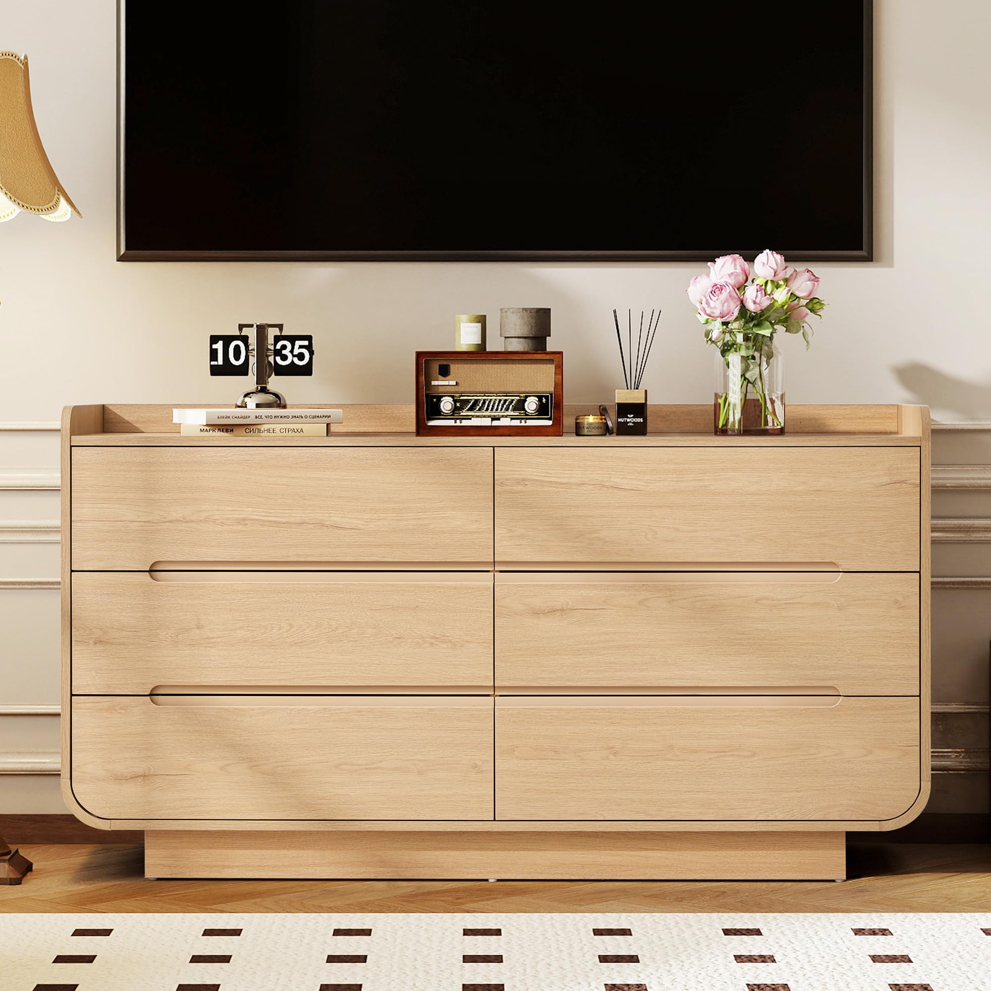 6-Drawer Curved Dresser with Hidden Handles