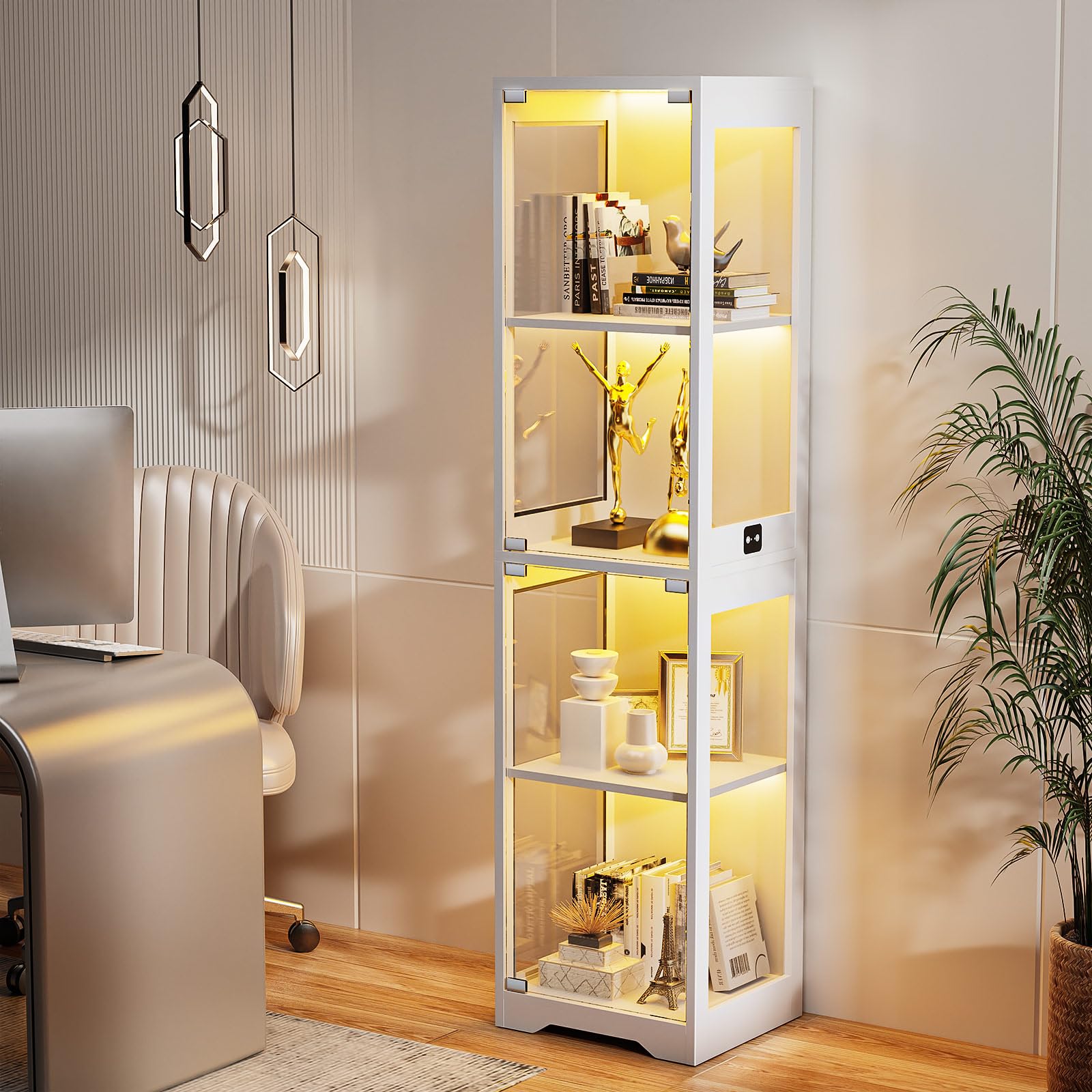 63" Glass Display Cabinet with 3-Color LED Lights