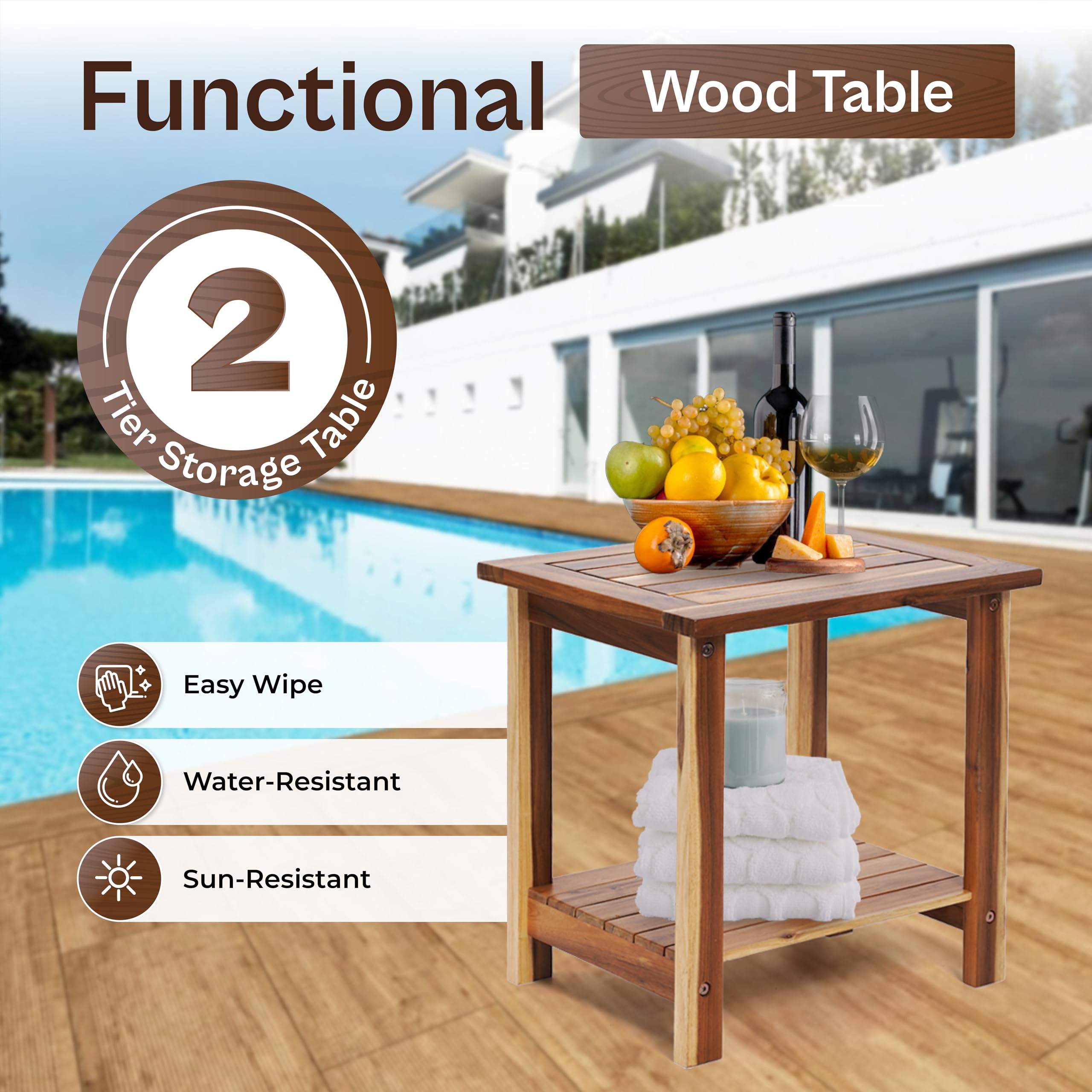 Acacia Wood 2-Tier Side Table