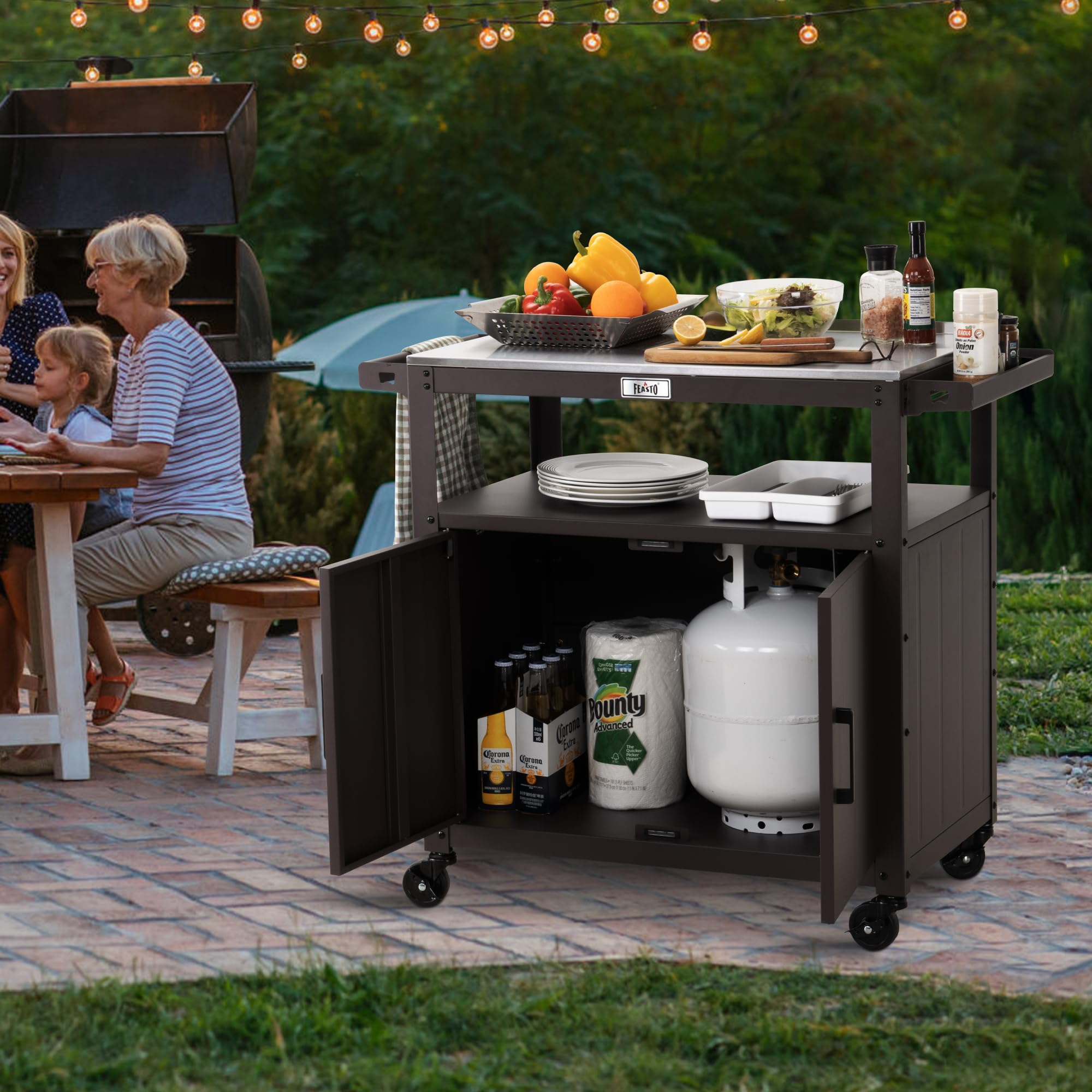 Outdoor Grill Cart with Stainless Steel Top & Storage Cabinet