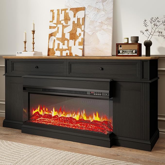63" Farmhouse Electric Fireplace TV Stand