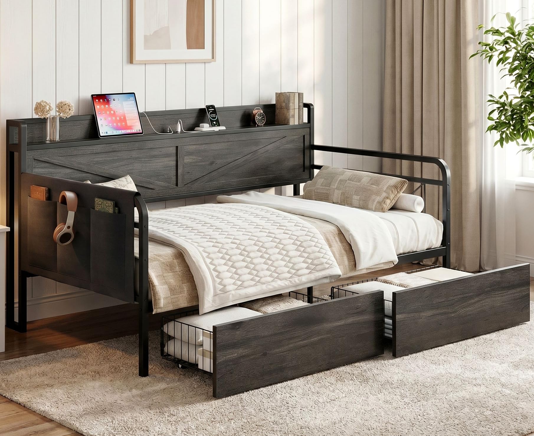 Twin Daybed with Storage Drawers & Charging Station