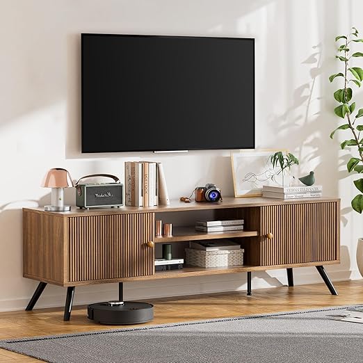 Mid-Century Modern TV Stand with Fluted Doors