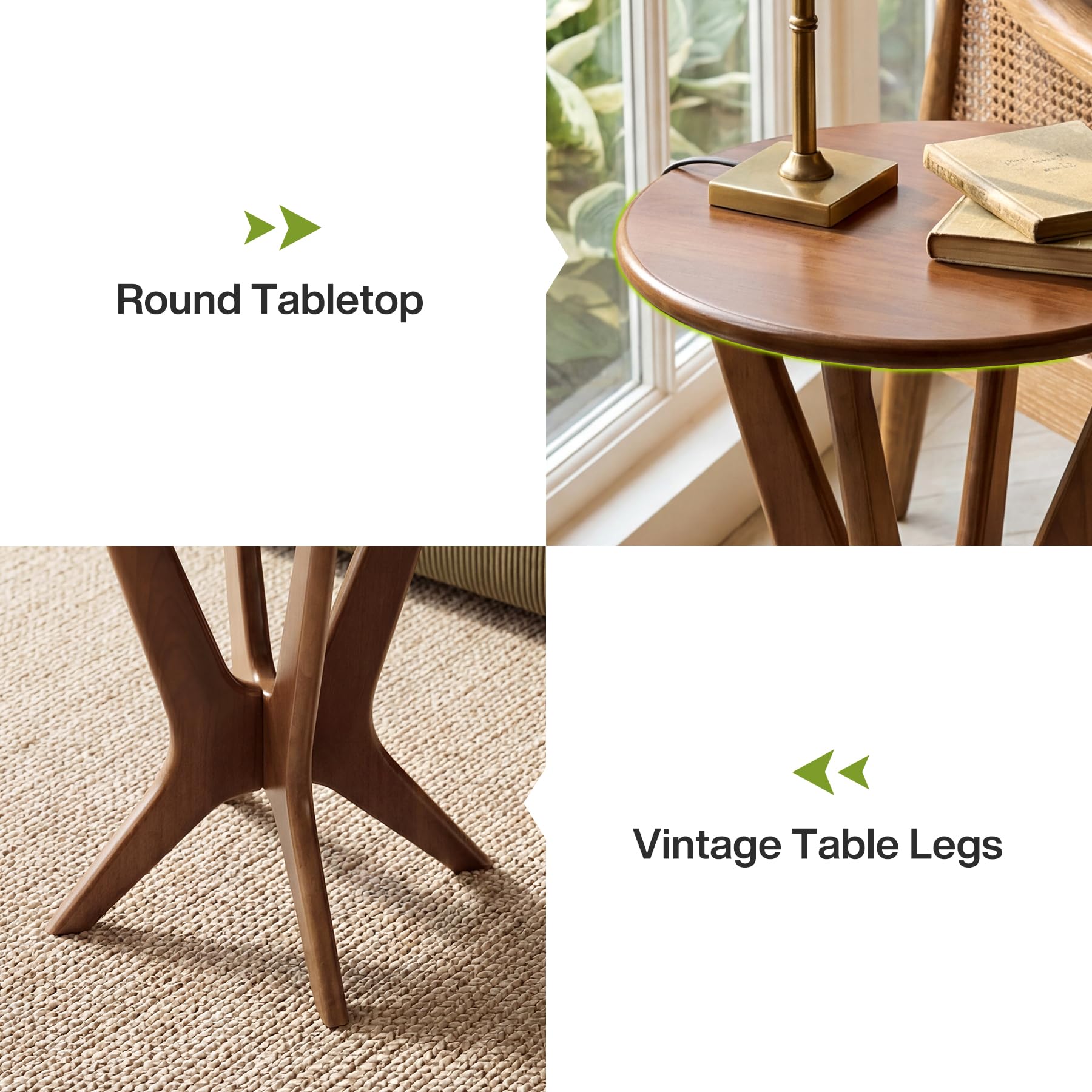 LITTLE TREE Solid Wood Round End Table, 19.7” Vintage Side Table for Small Spaces, Small Round Nightstand Bedside Table for Living Room Bedroom, Brown