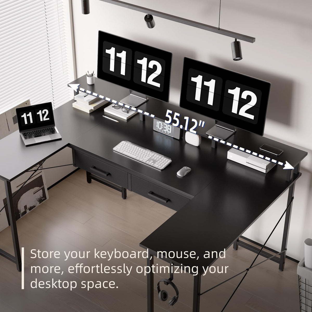 Pamray 55 Inch Gaming Desk with Drawers U Shaped Large Computer Desk