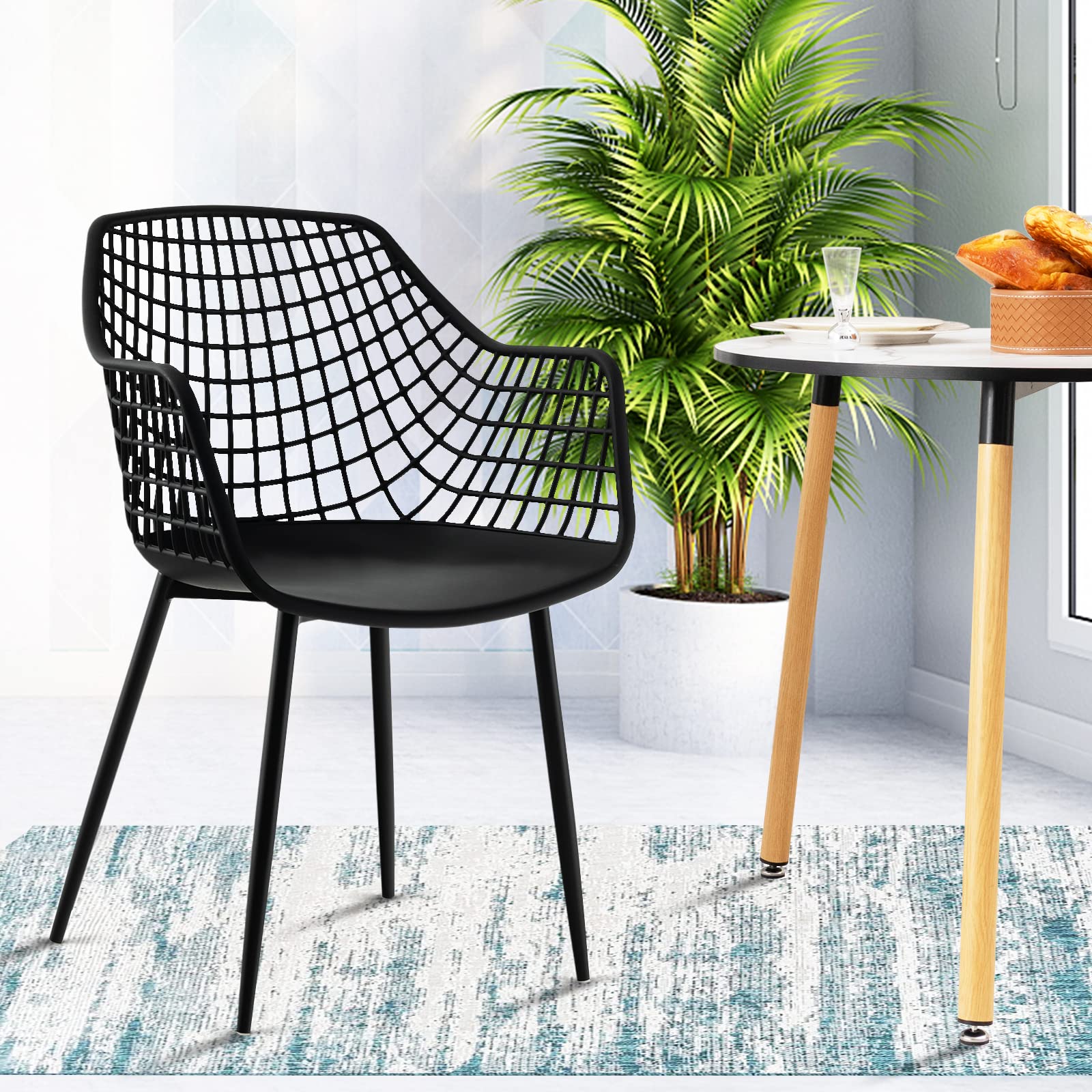 Giantex Modern Dining Chairs Set of 4 - Black Arm Chair with 15" High Backrest, Powder-Coated Metal Legs, Anti-Slip Foot Pads, Max Load 265 lbs, Kitchen Dining Room