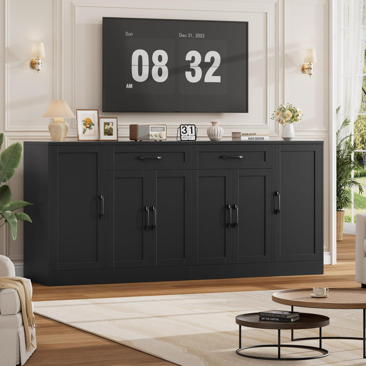Black Buffet Cabinet with Drawers
