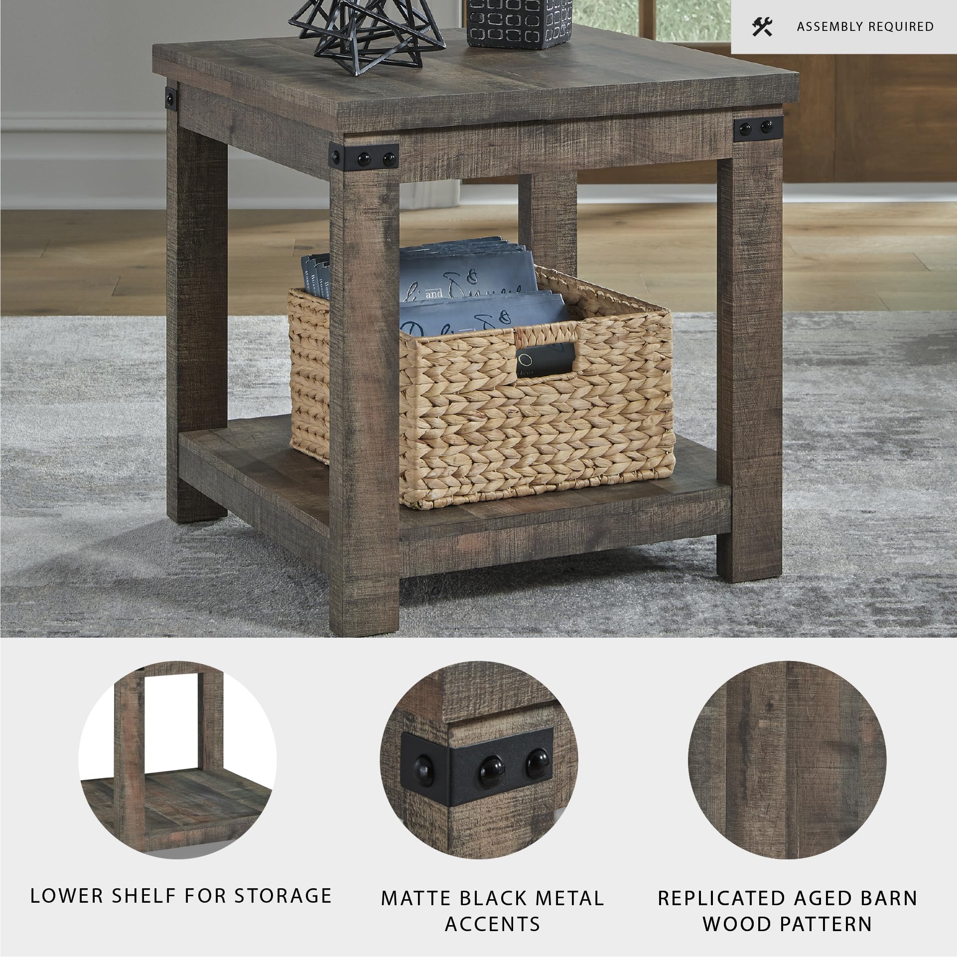 Square End Table with Storage Shelf
