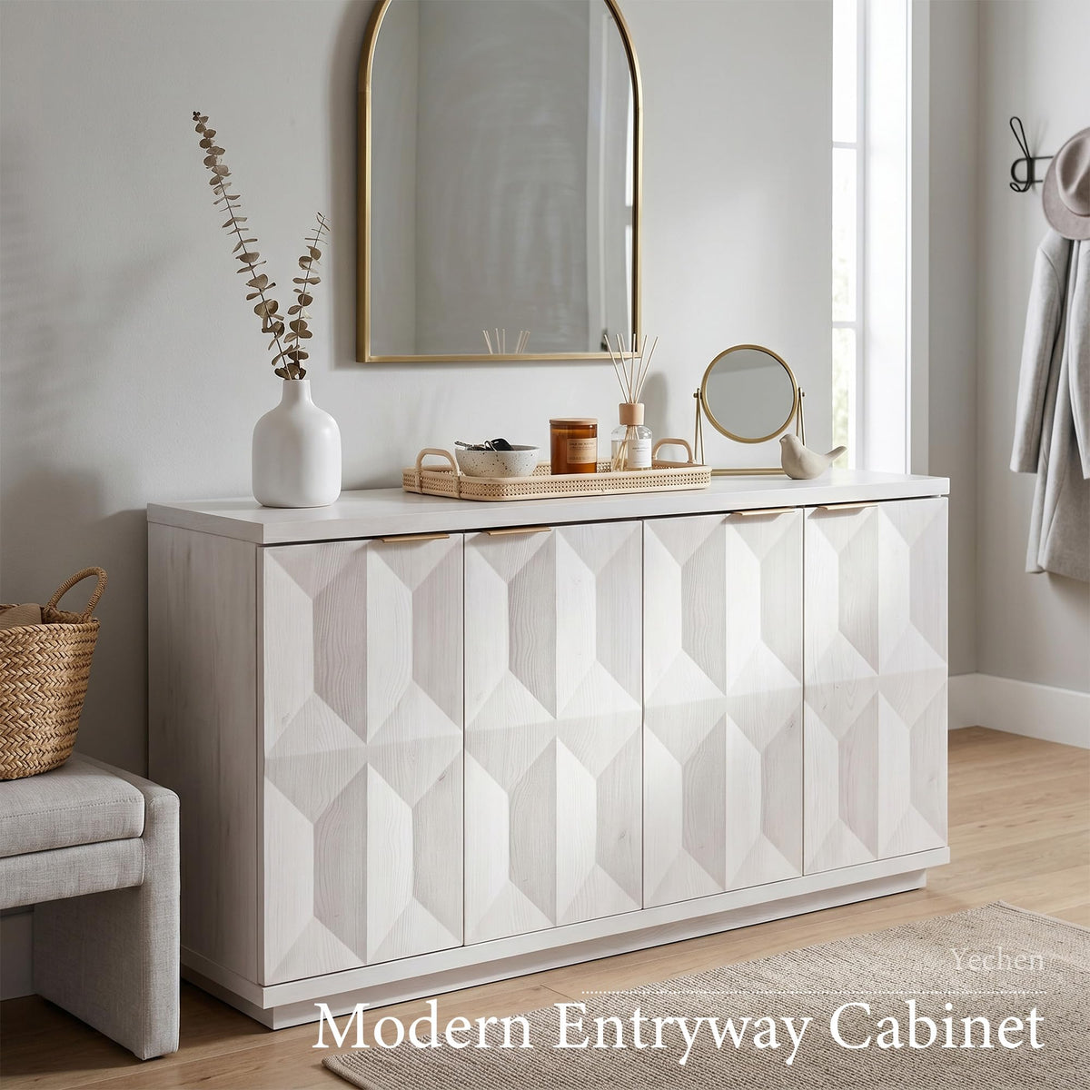 White Oak Geometric Sideboard