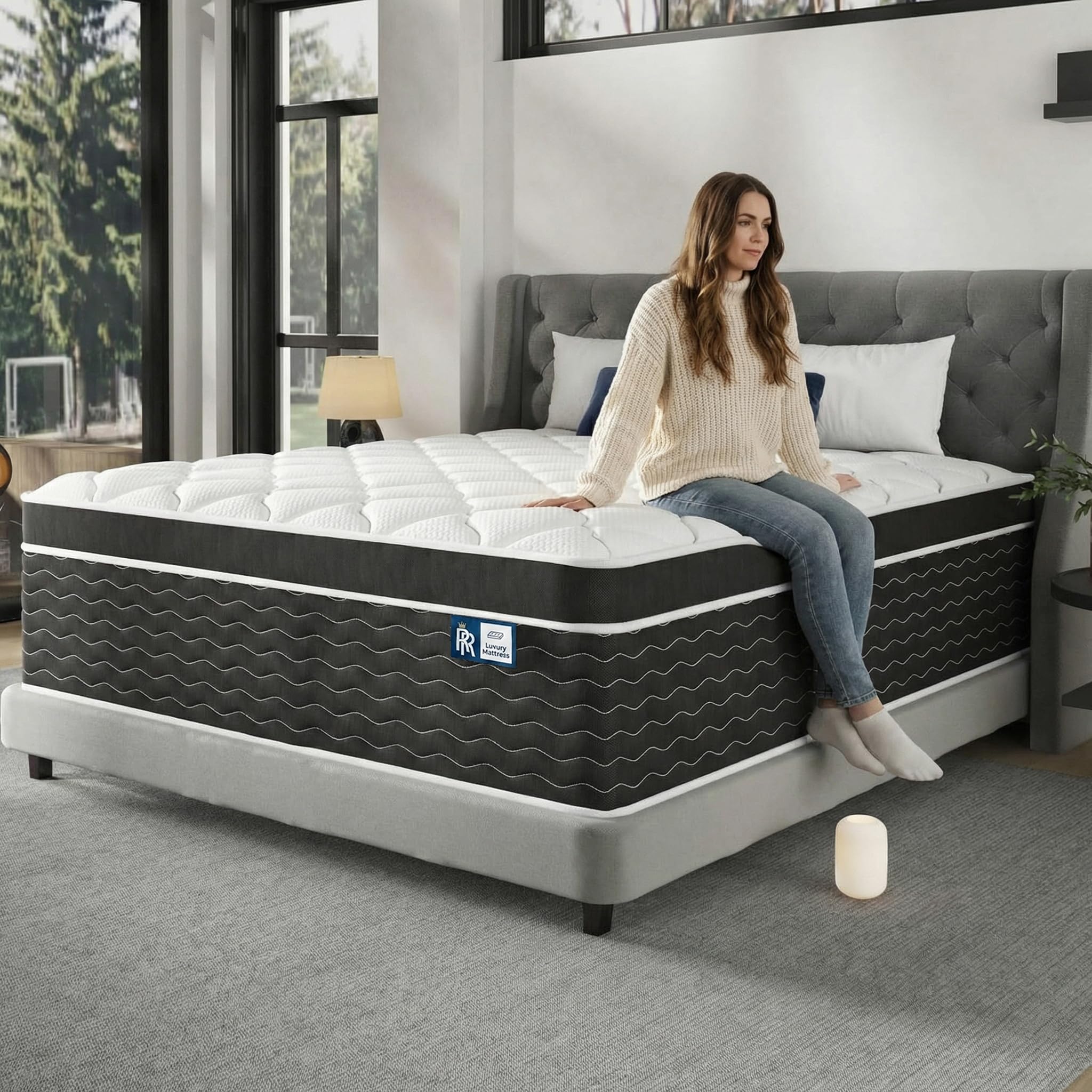 Ruoysun Luxury Queen Mattress 14 Inch, Hybrid Firm Mattress Queen Size in a Box, 7-Zones& Extra Edge Support, Cooling Gel Memory Foam& Pocket Spring, Motion Isolation, Pressure Relief, Fiberglass-Free