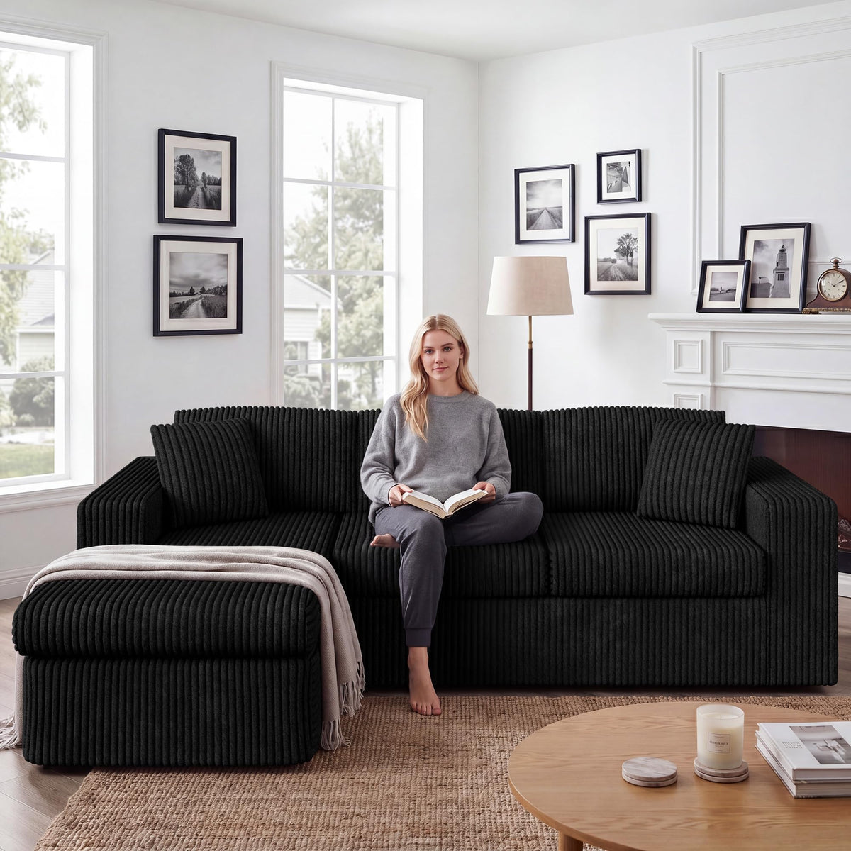 Corduroy L-Shaped Modular Sectional Sofa