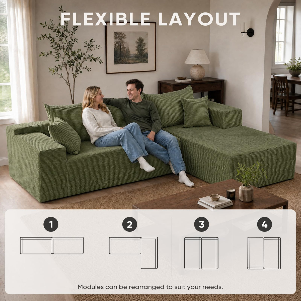 Corduroy L-Shaped Modular Sofa