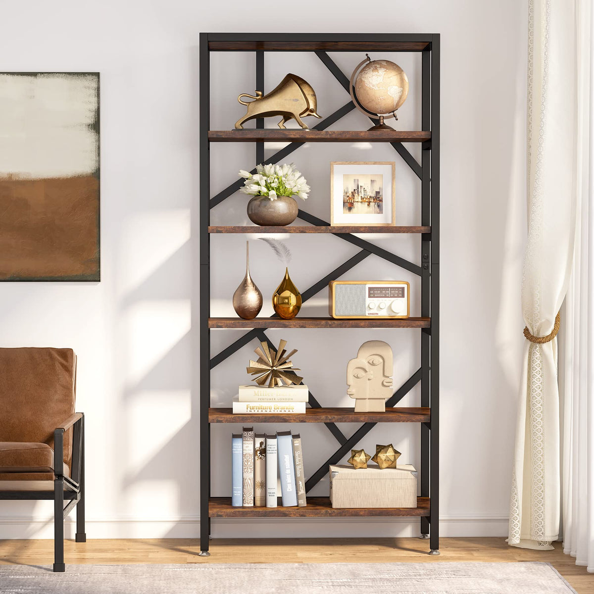 Industrial 6-Tier Bookshelf