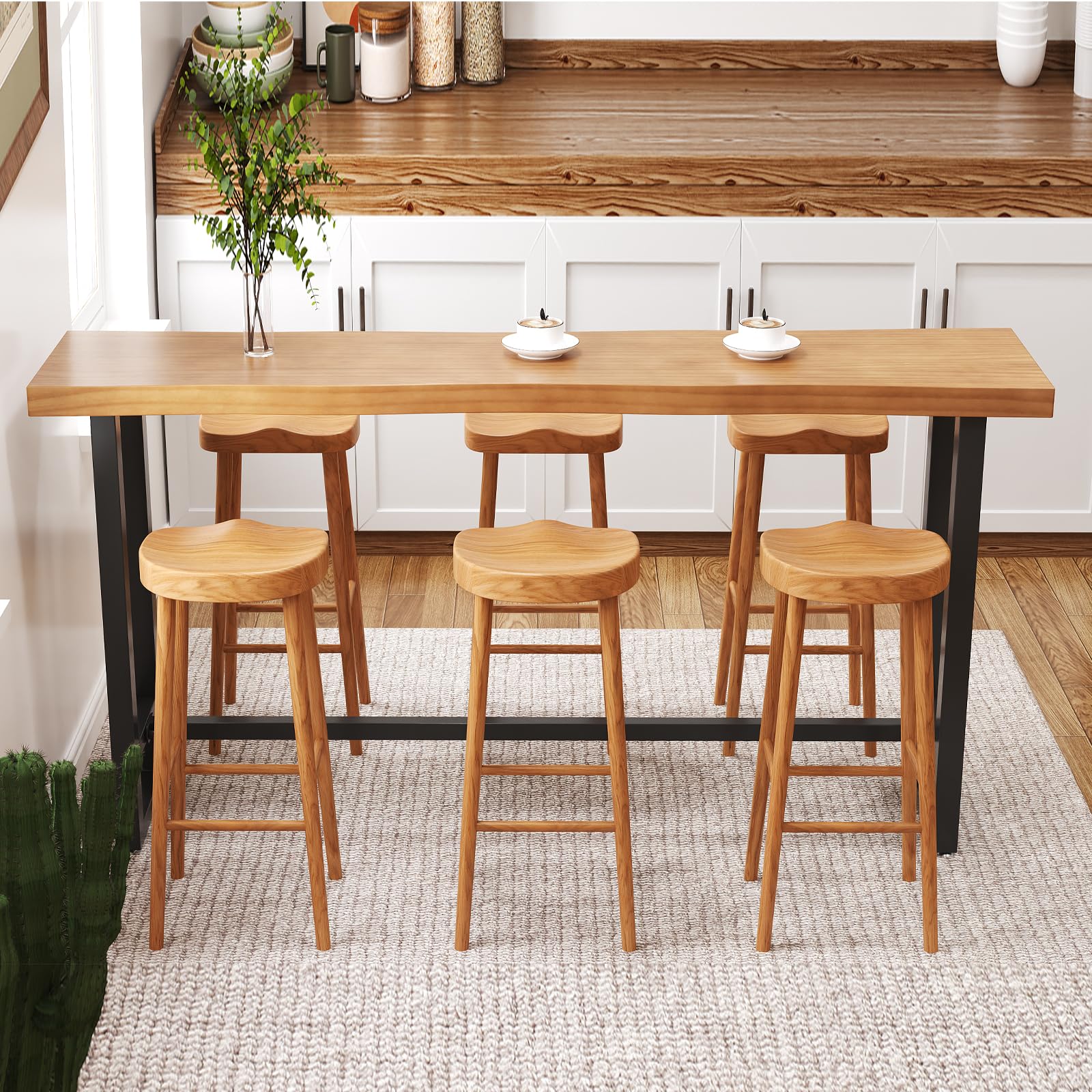 quanzhoulong 47in Solid Wood Live Edge Bar Table - Bar Height Pub Table with Built-in Footrest, Solid Wood Top & Sturdy Metal Legs for Kitchen, Dining & Bistro Spaces