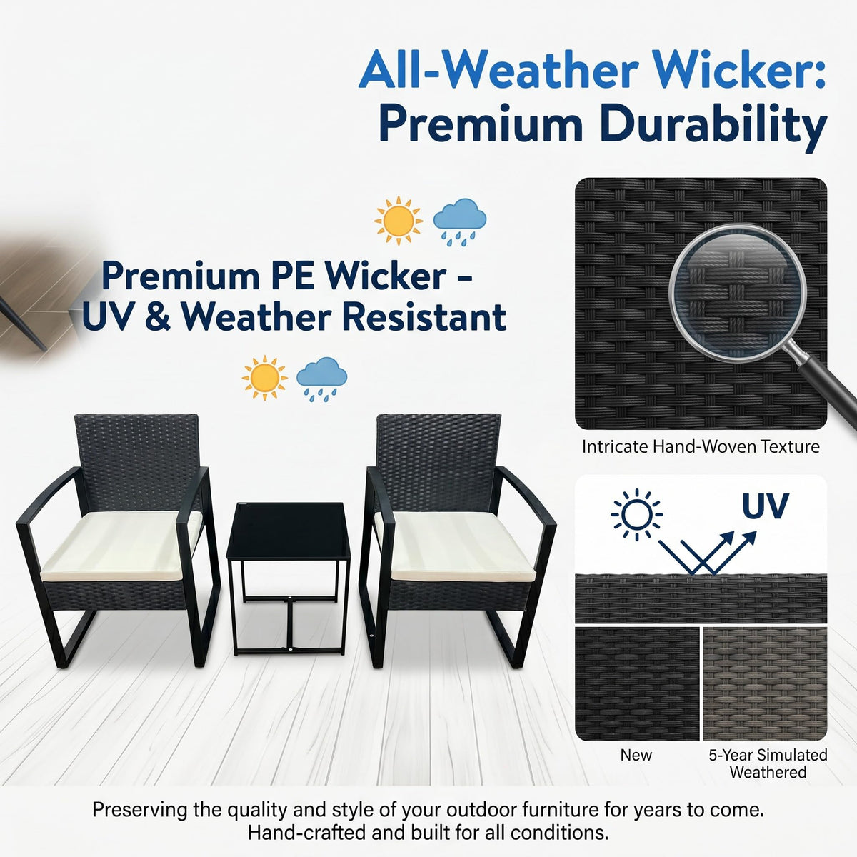 3-Piece Rattan Patio Bistro Set